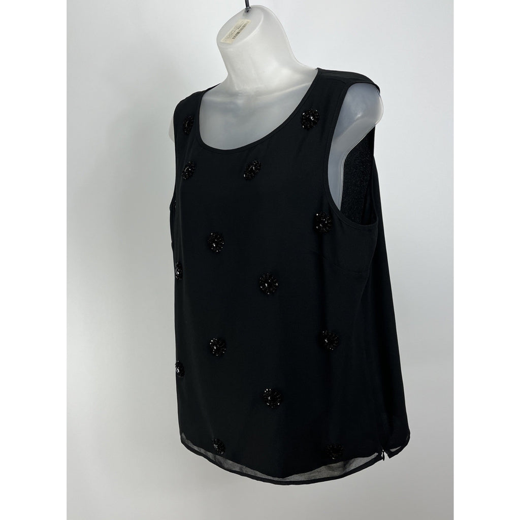 NWT Talbots rsvp Black Chiffon Embellished Polka Dot Shell Beaded Large Lined