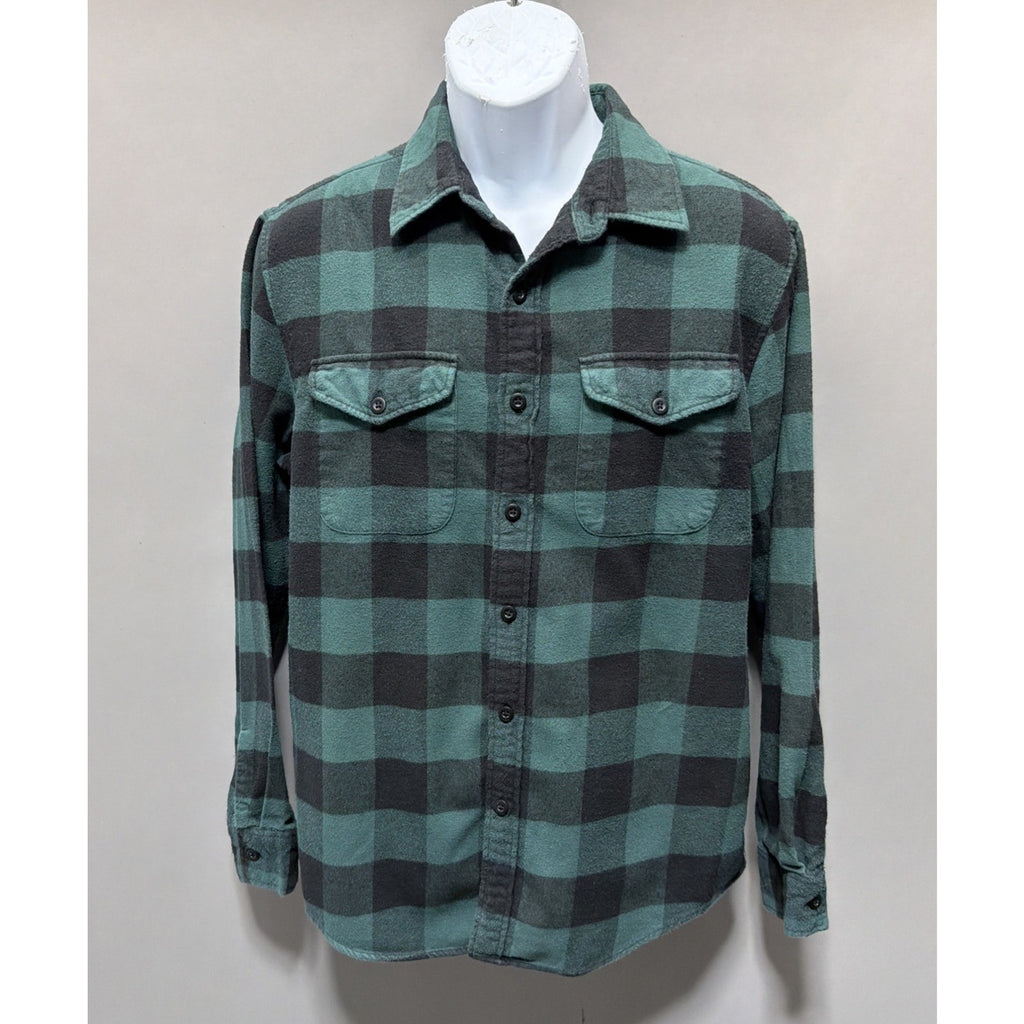 American Eagle Heavyweight Flannel Button Up Shirt LS Green Black Plaid Mens M
