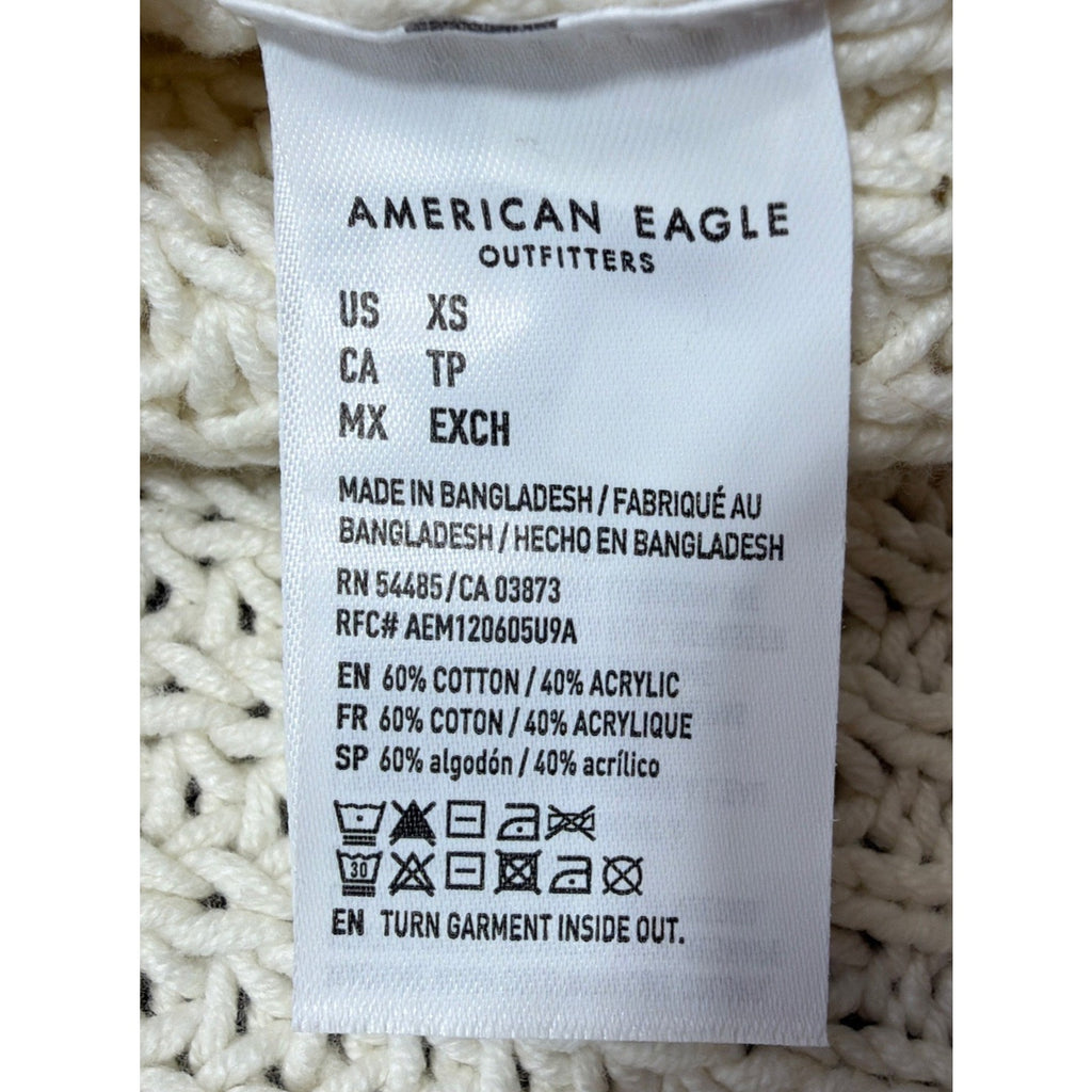 American Eagle Womens Ivory Knit Oversized Long Slv Sweater Cotton Acrylic XS