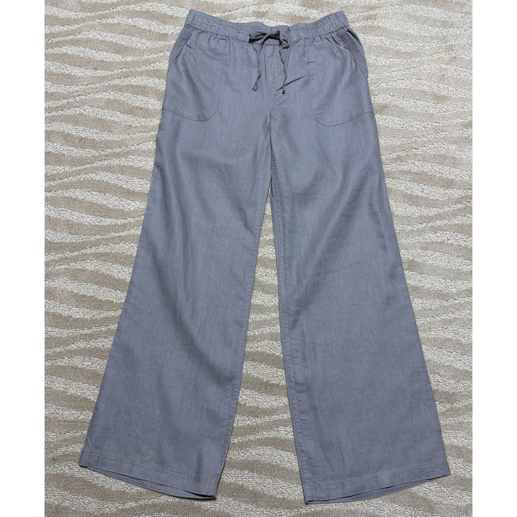 KENAR Women’s M 100% Linen Gray Drawstring Pull On Pants Beach Lounge Casual