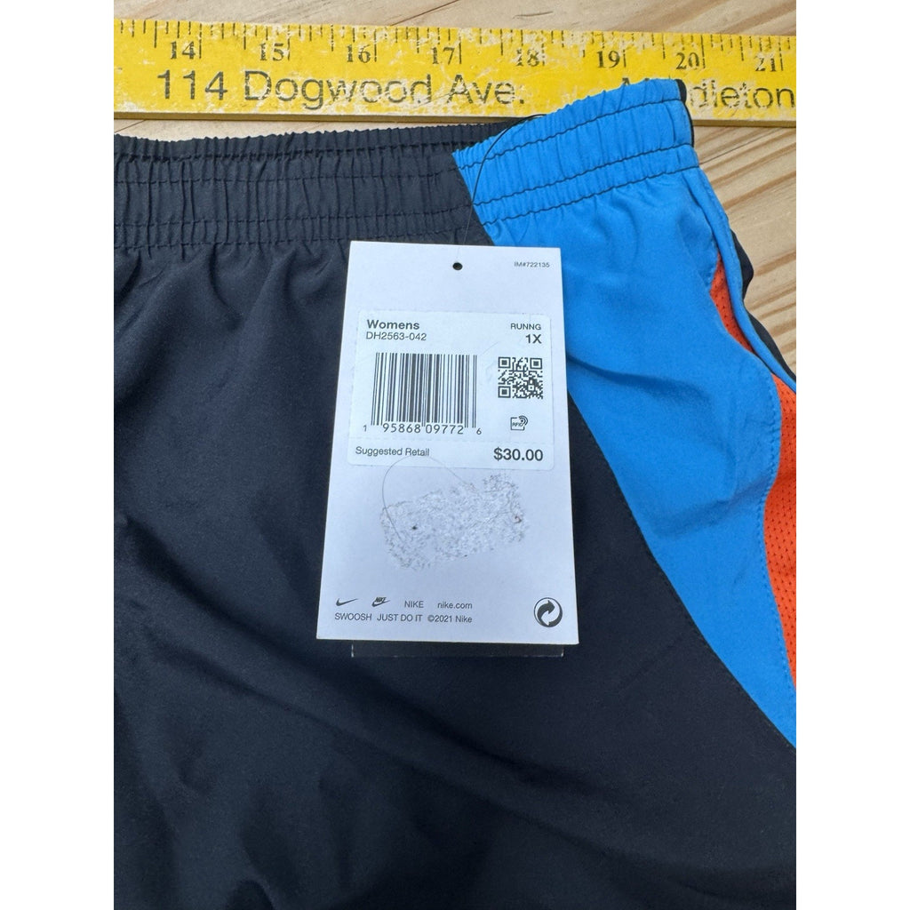 WOMEN'S NIKE DRI-FIT Running SHORTS BLACK BLUE ORANGE DH2563-042 SIZE 1X NWT