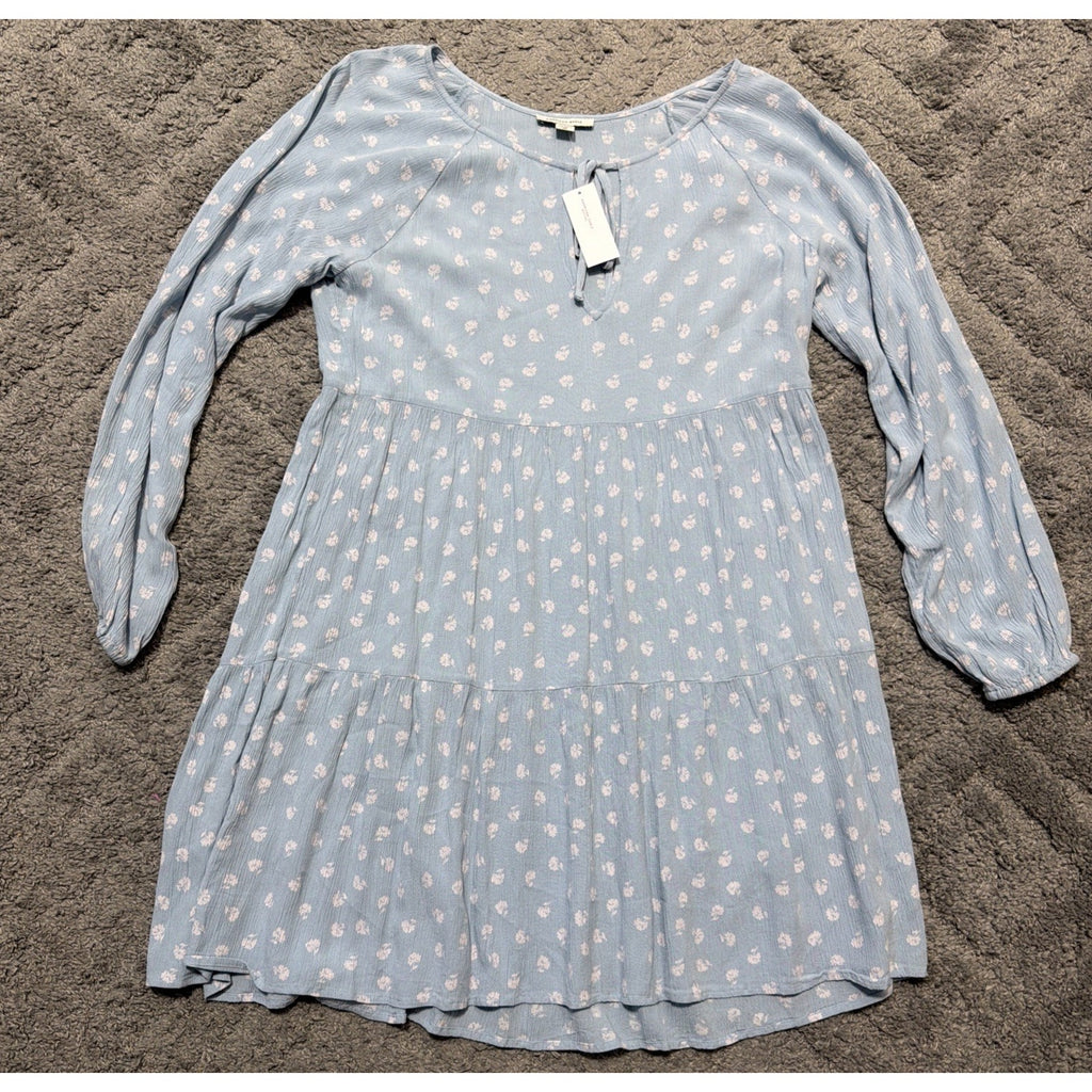 American Eagle Viscose Floral Long Sleeve Tiered Baby Doll Dress Size M NWT