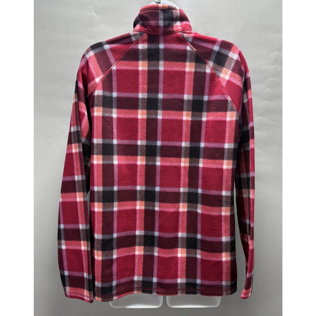 Eddie Bauer Womens L Sweater Fleece Red Plaid 1/4 Zip Pullover Long Sleeve NWOT