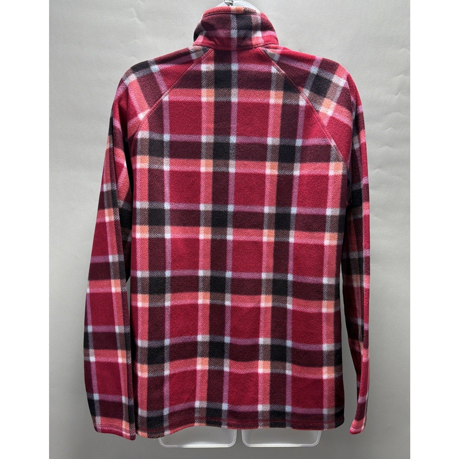 Eddie Bauer Womens L Sweater Fleece Red Plaid 1/4 Zip Pullover Long Sleeve NWOT
