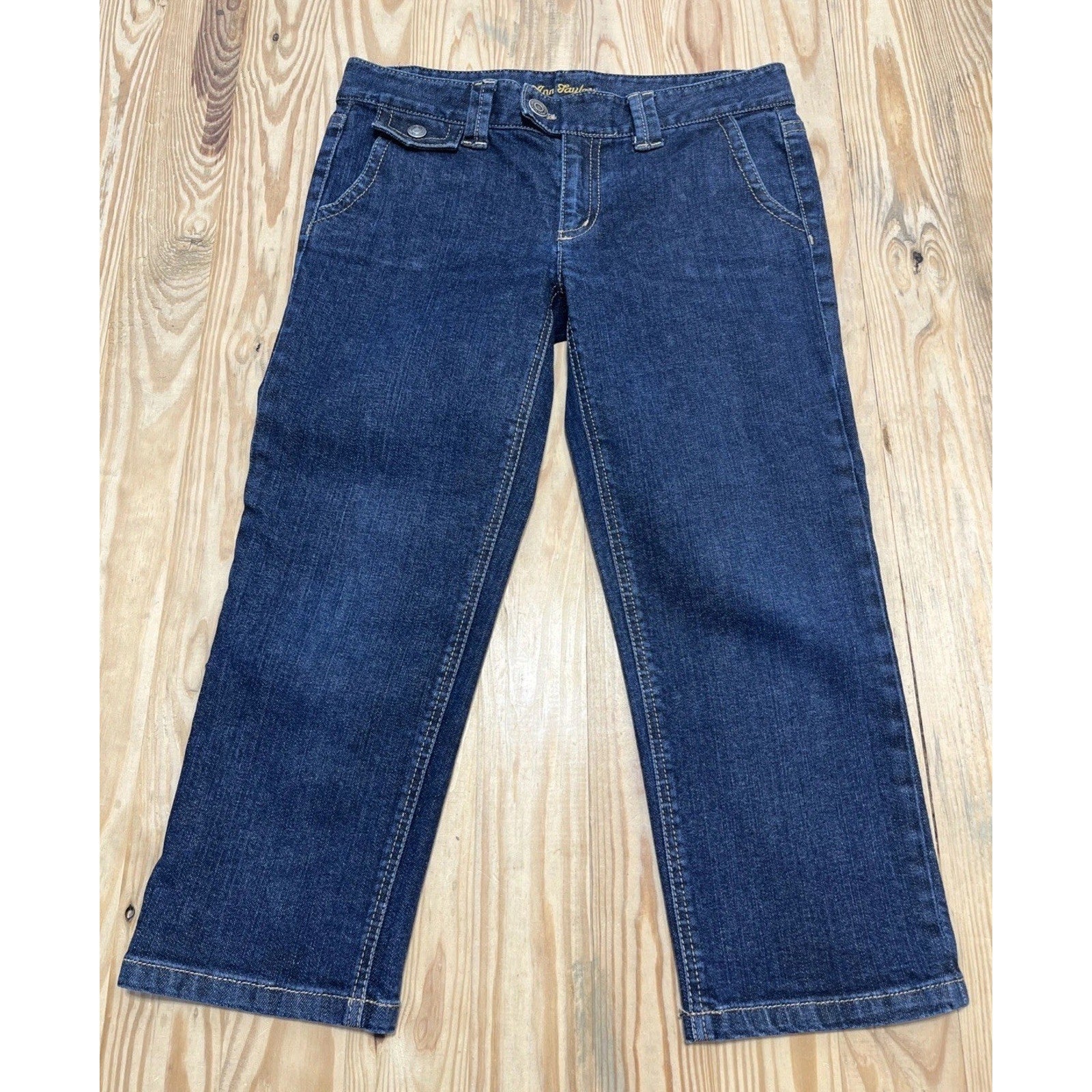 Ann Taylor Modern Fit Lindsay Waist Cropped Flap Pocket Dark Denim Jeans Size 6