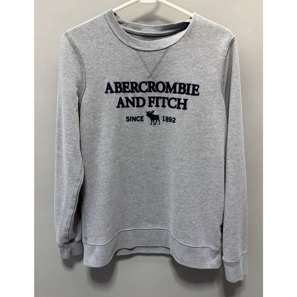 ABERCROMBIE & FITCH Y2K VELVET SPELL LOGO CREW FLEECE SWEATSHIRT GREY MENS M