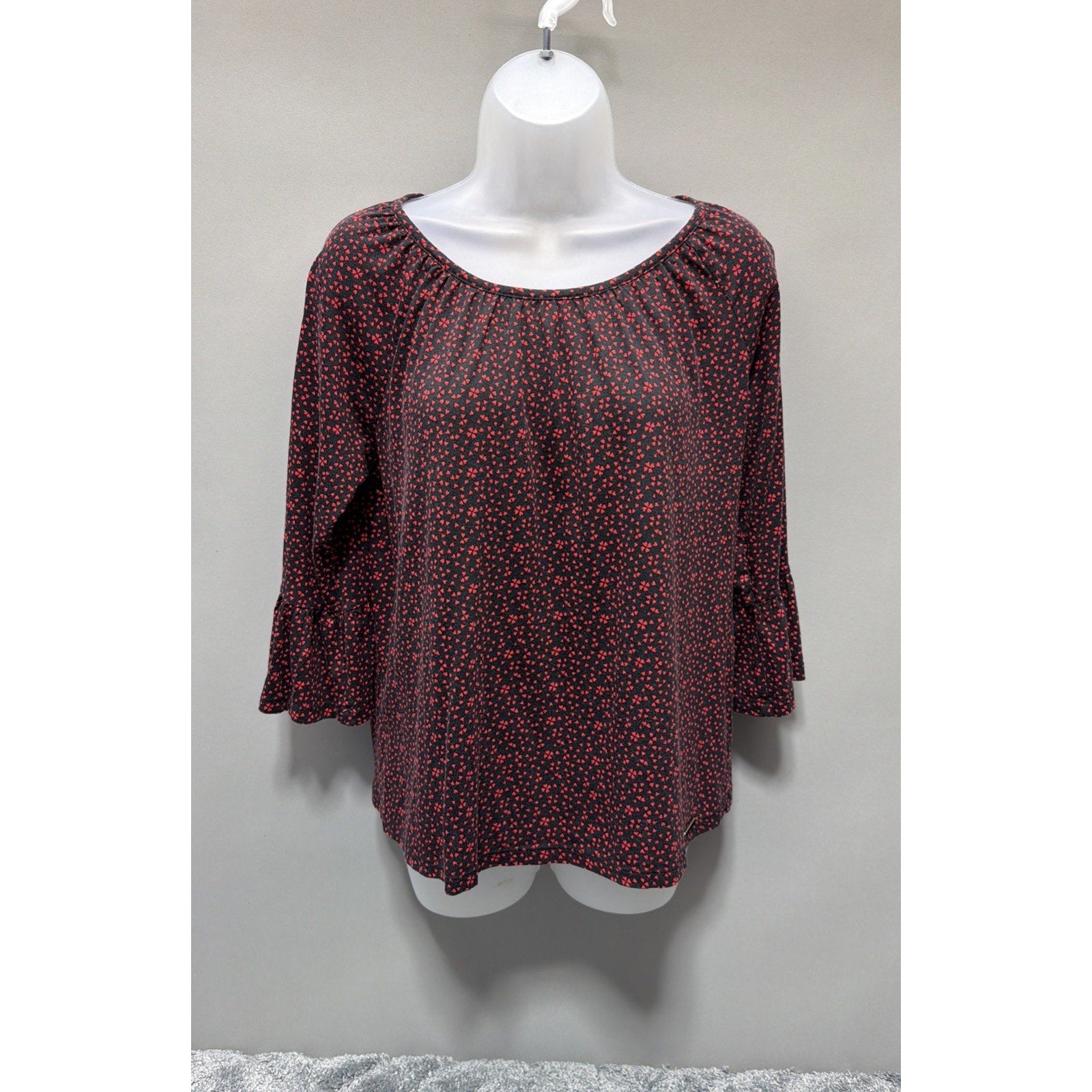 Michael Kors Hearts shirt S women's red black scoop neck Boho Peasant Blouse