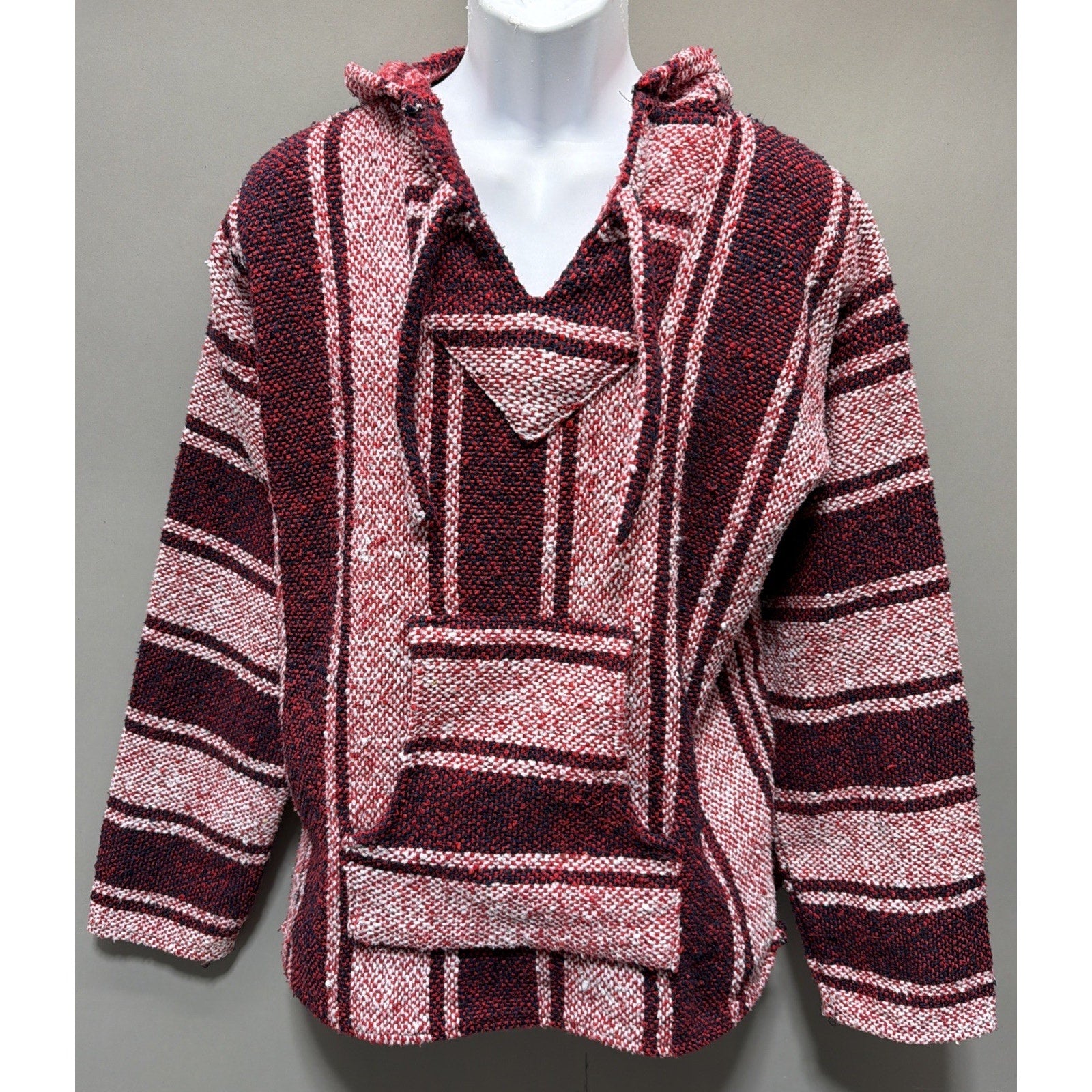 Artesanias Hoodie Unisex Sz Large Mexican Blanket Poncho Stripes Made Mexico