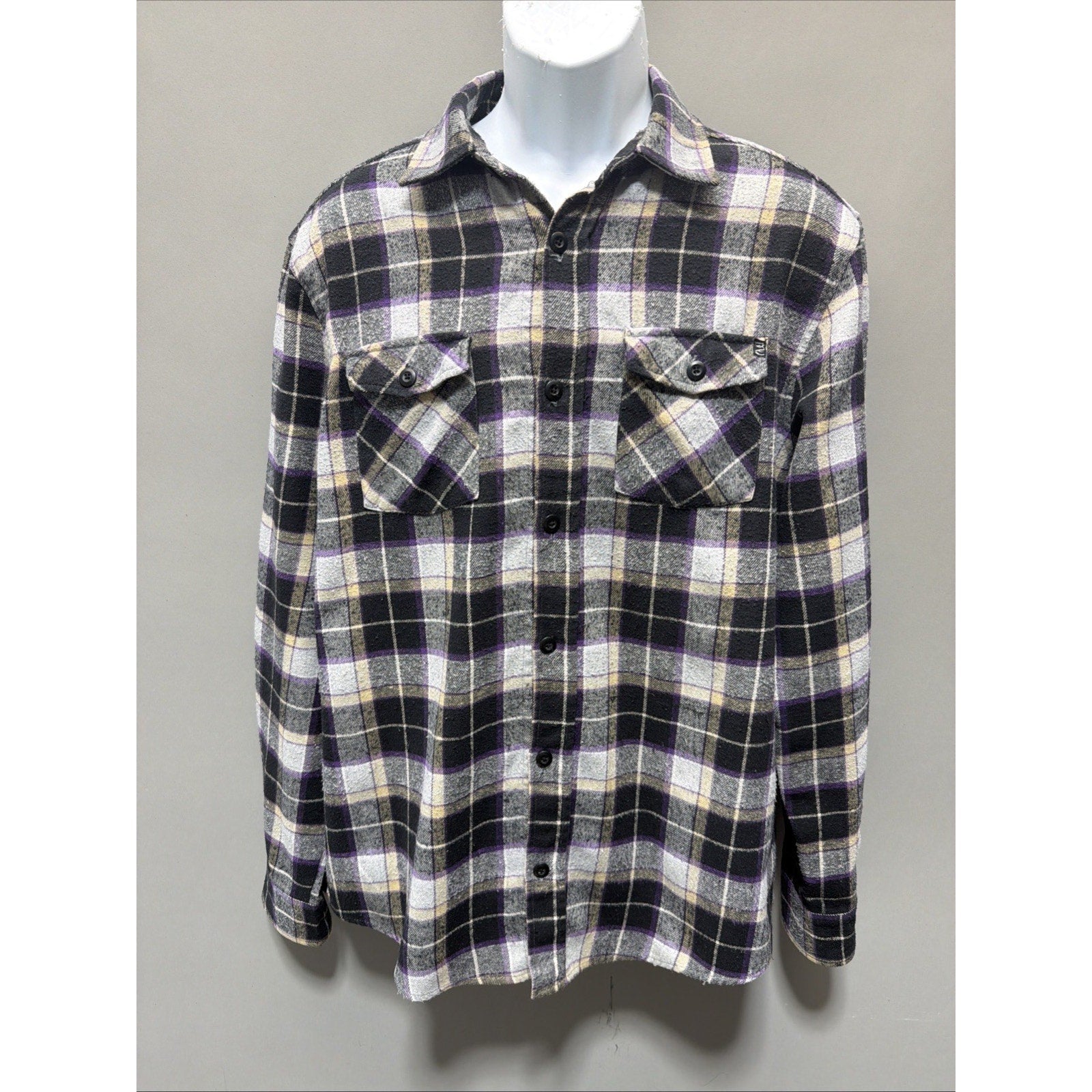 ELixir Plaid Purple Heavyweight Flannel Shirt Double Pocket Commuter Button Up L