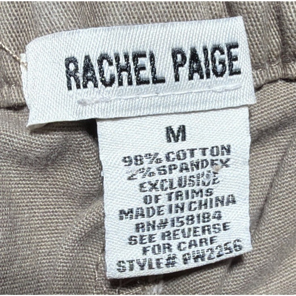 Rachel Paige Cargo Tan Sz M High Rise Elastic Waistband Wide Leg Casual Pants