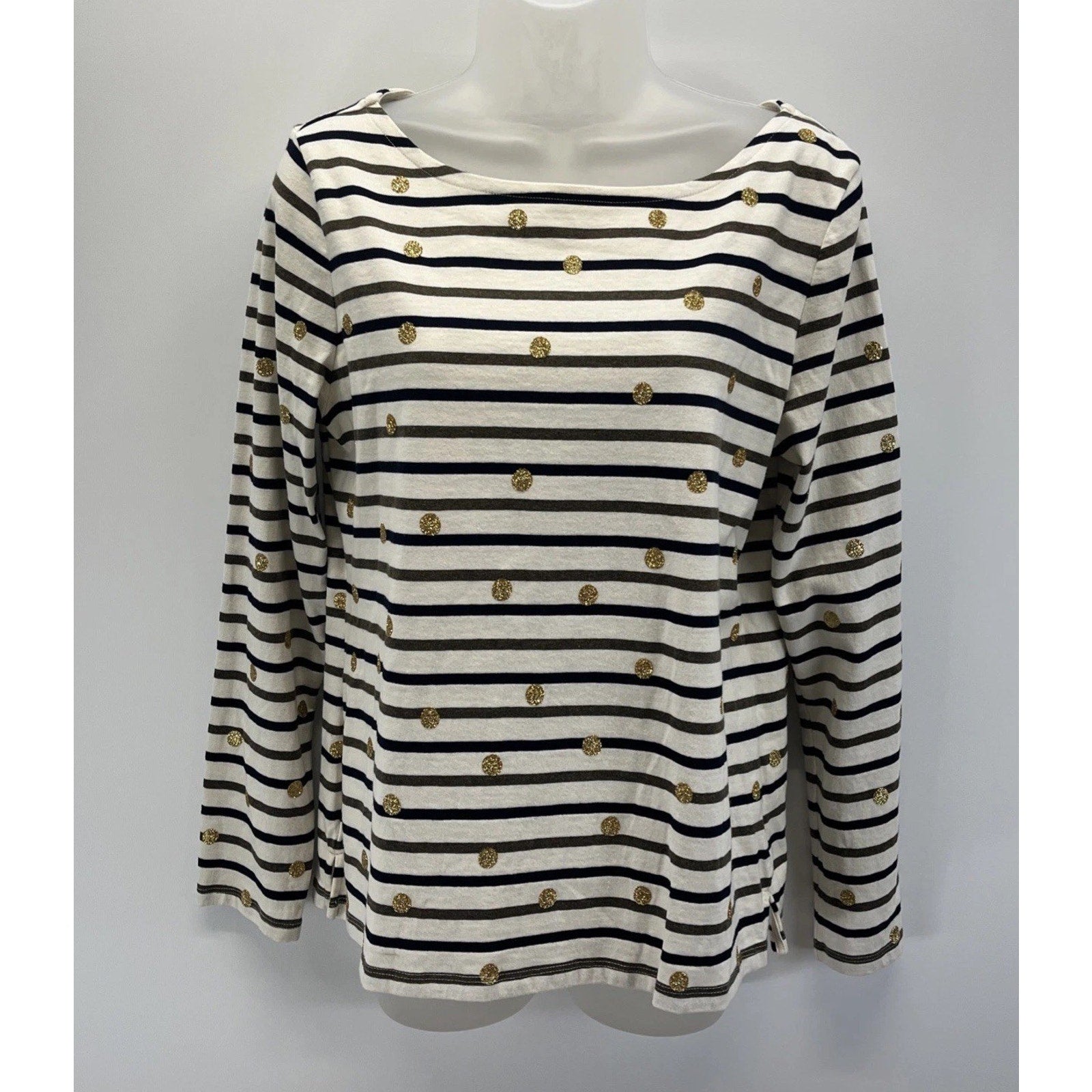 𝅺talbots cream colored long sleeve top with gold sparkly dots. Size M