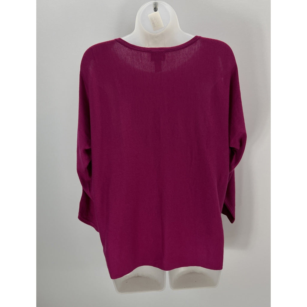 Chico's Size 1 Women's Touch of Cashmere Cold Shoulder Pullover Sweater Magenta
