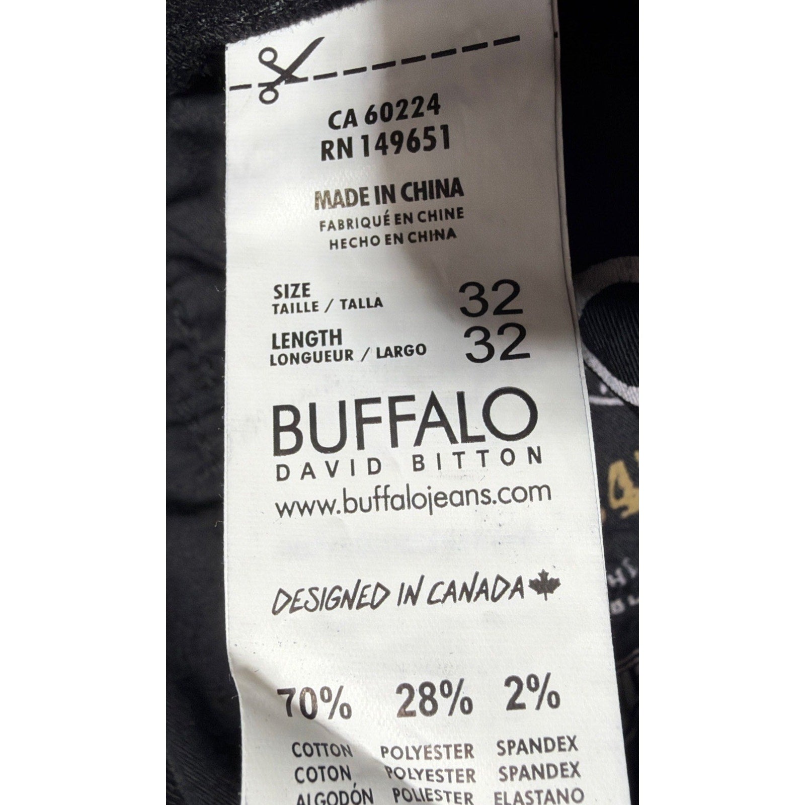Buffalo David Bitton Men's Slim Ash Black Story Selvedge Denim Jeans 32x32 NWT