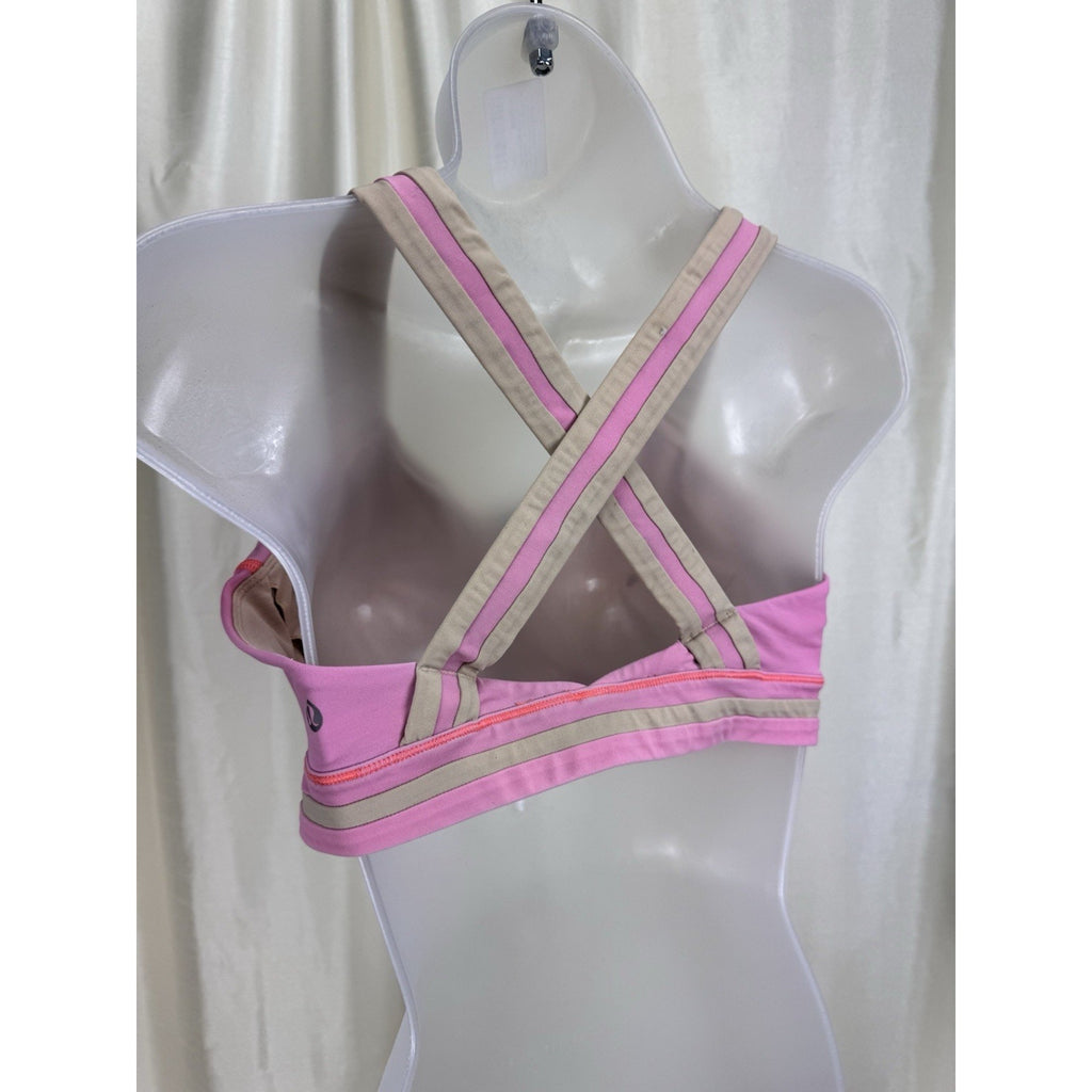 Lululemon Sports Bra Pink & Nude Wide Cross Back Straps Size 10