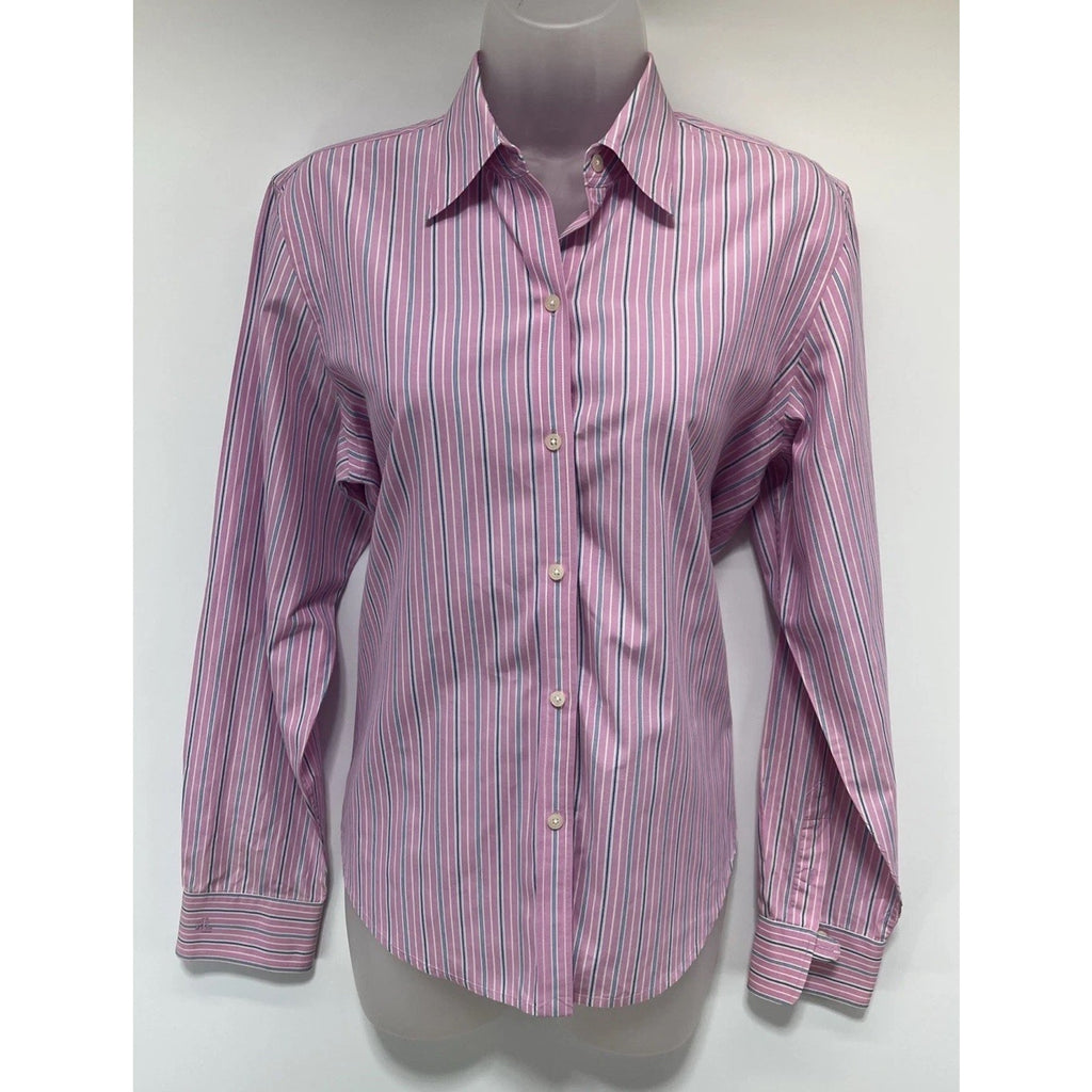 Lauren Ralph Lauren Shirt Ladies Size M Pink Striped LS Point Collar
