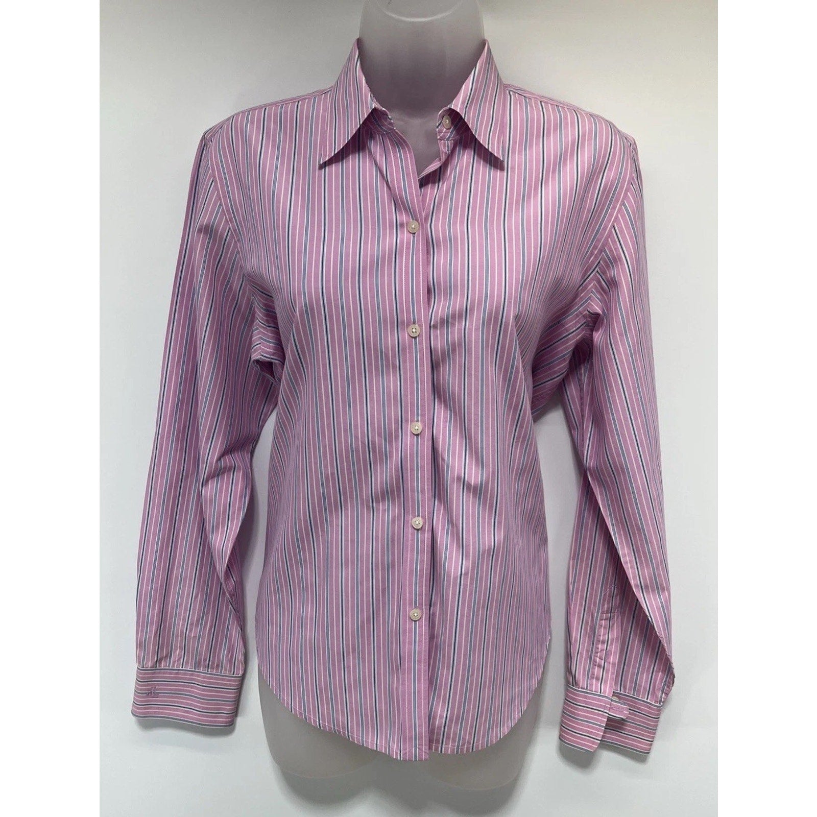 Lauren Ralph Lauren Shirt Ladies Size M Pink Striped LS Point Collar