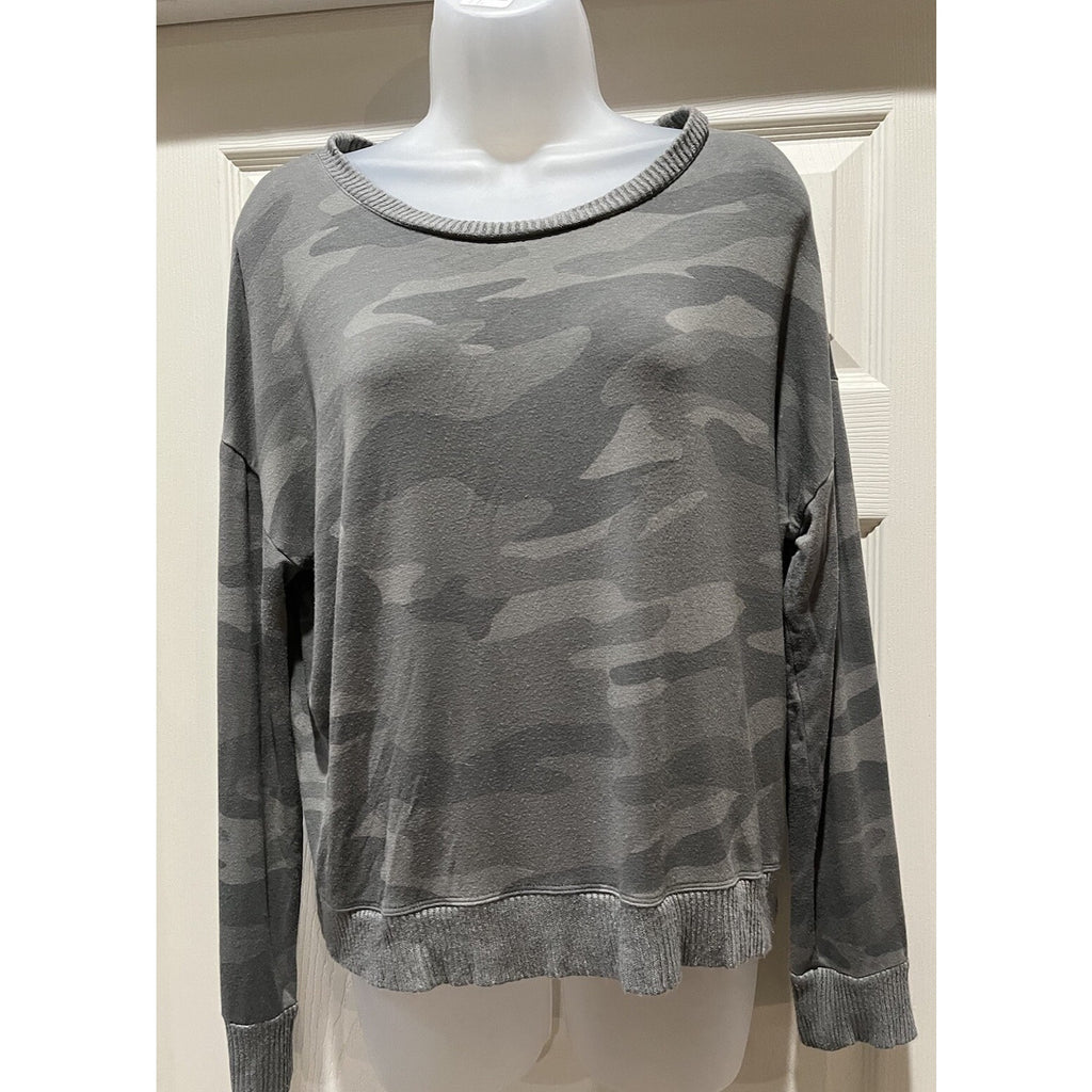 Splendid Green Camo Print Long Sleeve Shirt Oversized Sweatshirt Medium