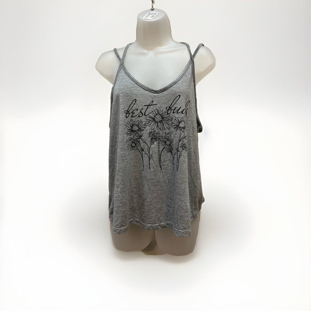 Fifth Sun Bed Buds Gray Floral Print Double Strap Tank Top Women’s Size Large