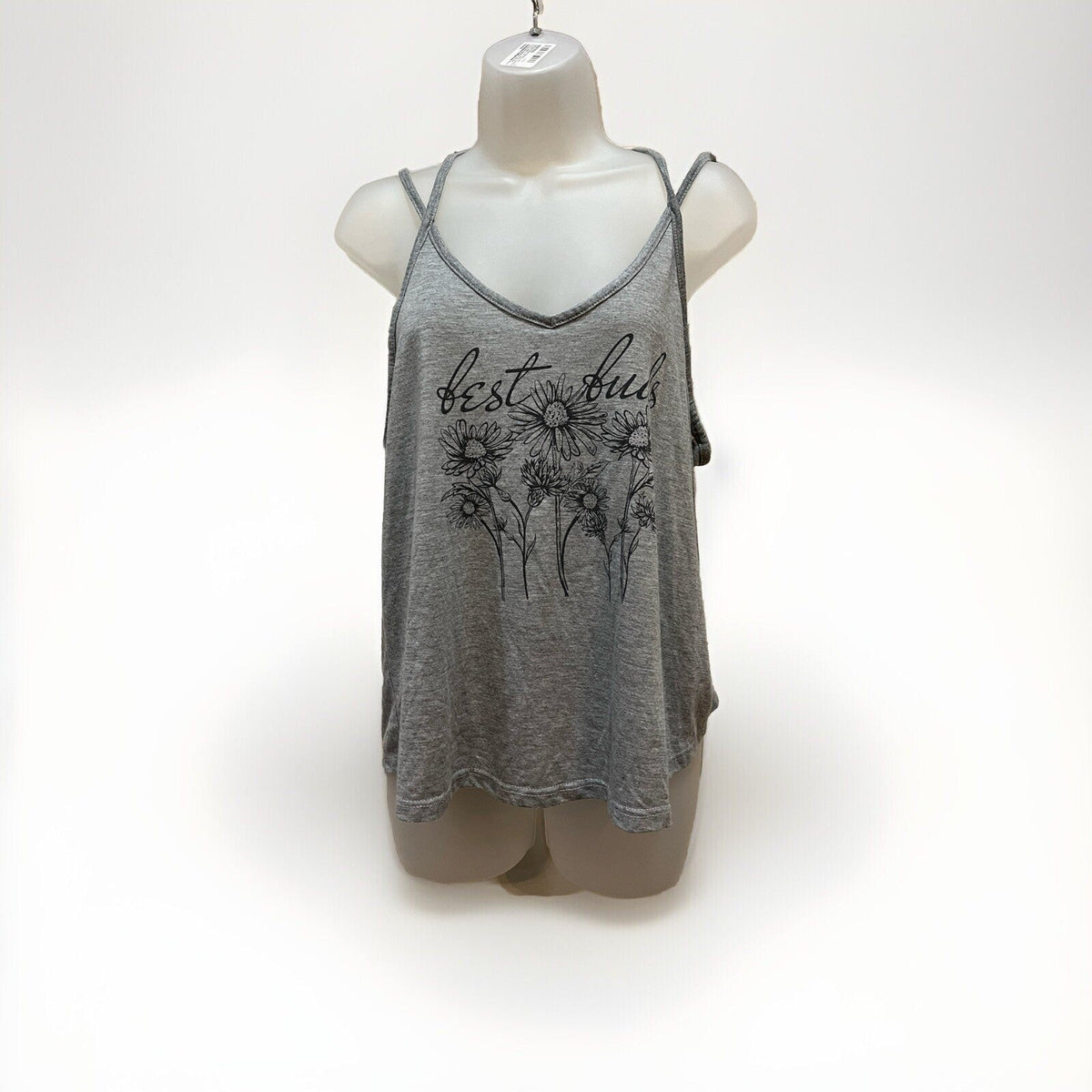 Fifth Sun Bed Buds Gray Floral Print Double Strap Tank Top Women’s Size Large