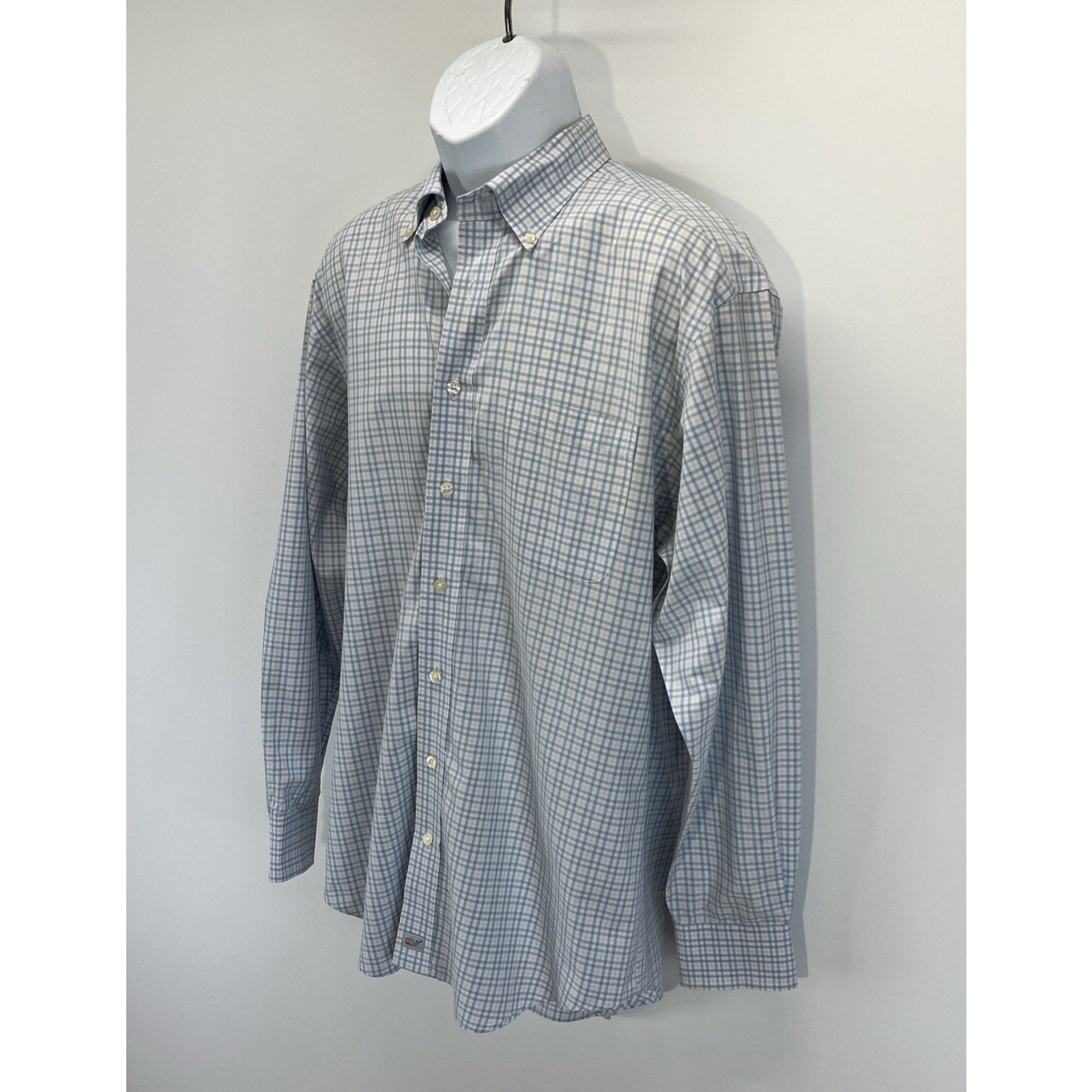 Vineyard Vines Classic Fit Murray Shirt Mens Large Blue White Check Long Sleeve