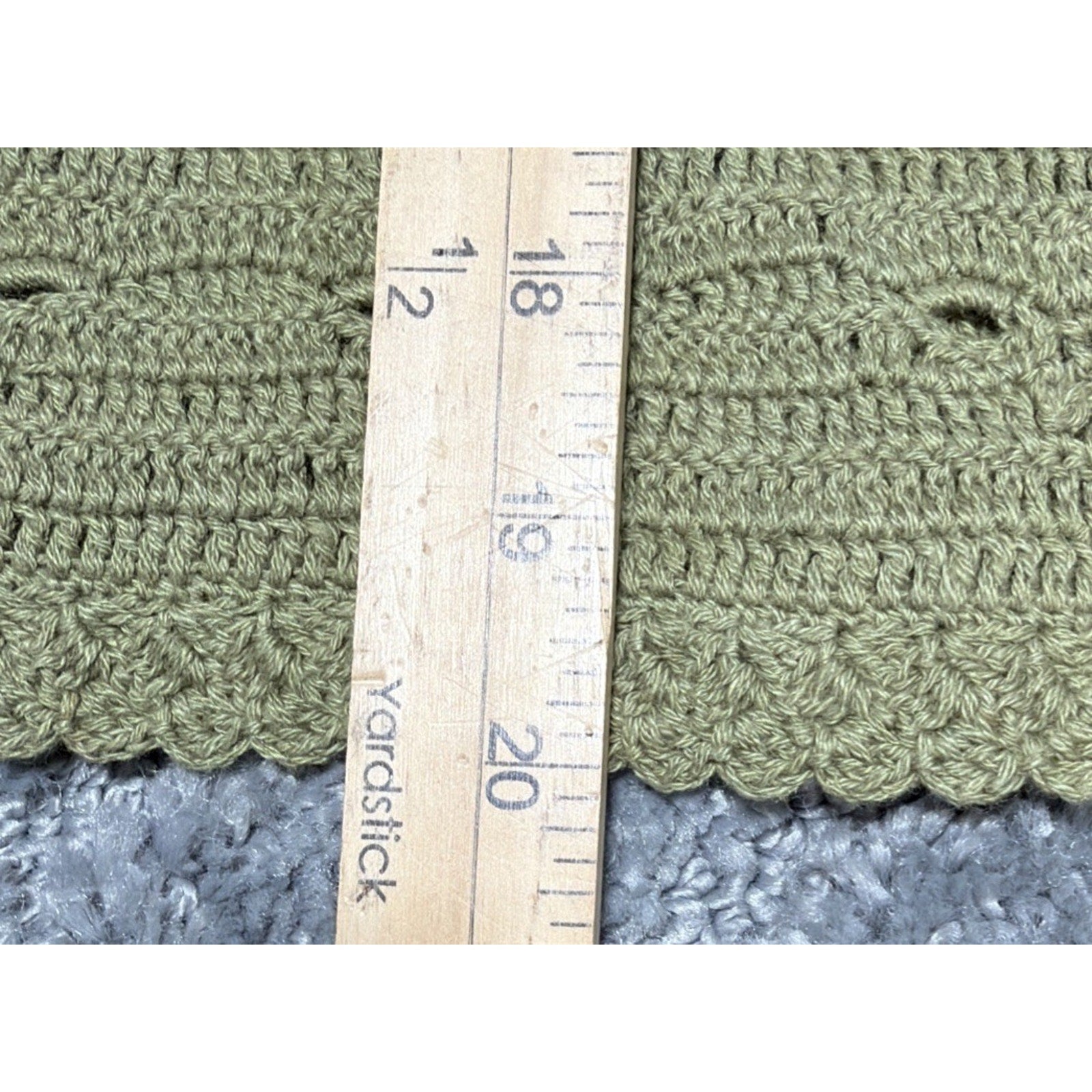 Vtg 90s Clio Green Ramie Cotton Crochet Button Cardigan Sweater Short Sleeve L