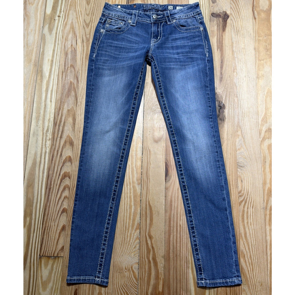 Miss Me Y2K Women's 26 Jeans Skinny JY8282S Leather Cross Embellished Low Rise