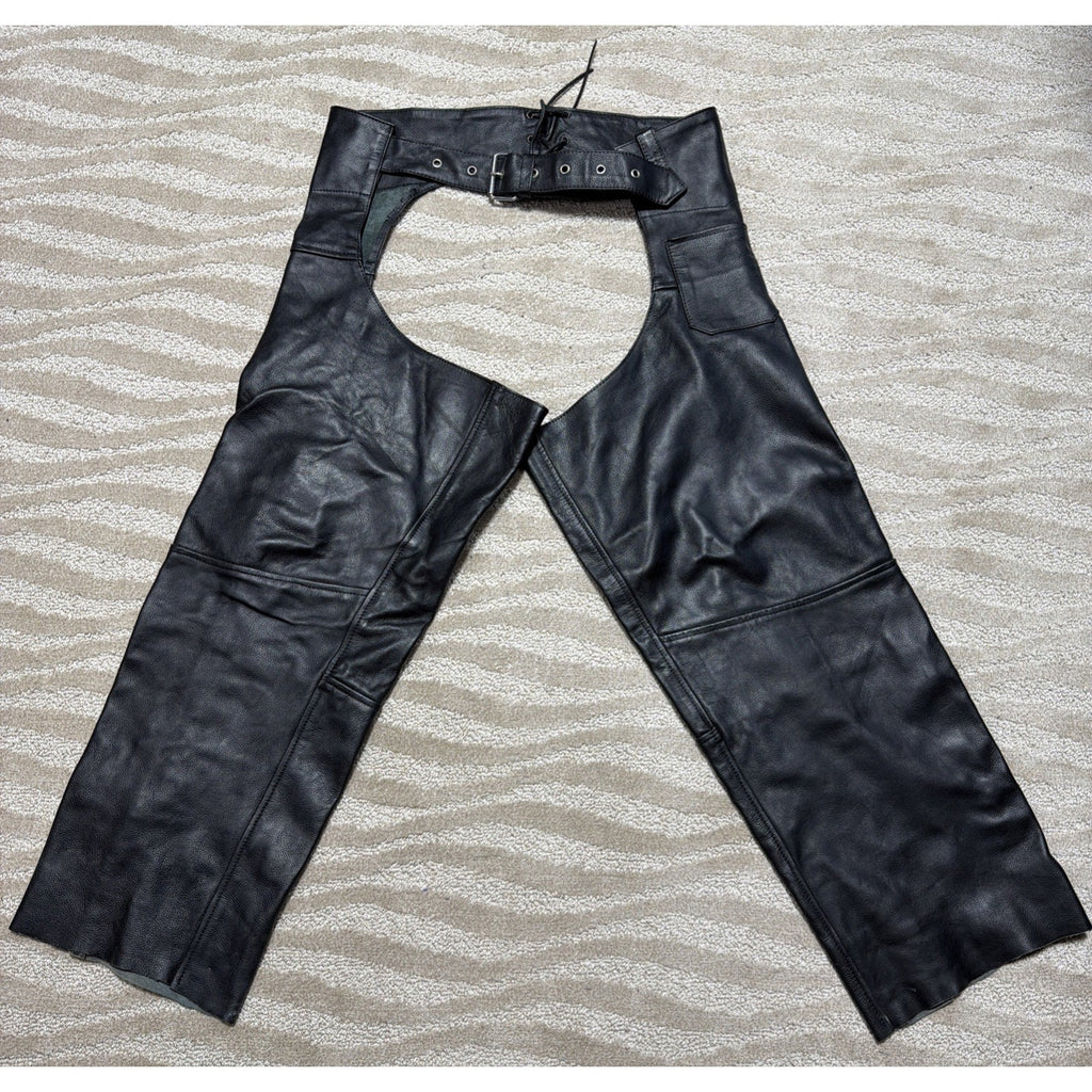 River Road Biker Pants 2XL Black Leather Riding Motorcycle Chaps Unisex