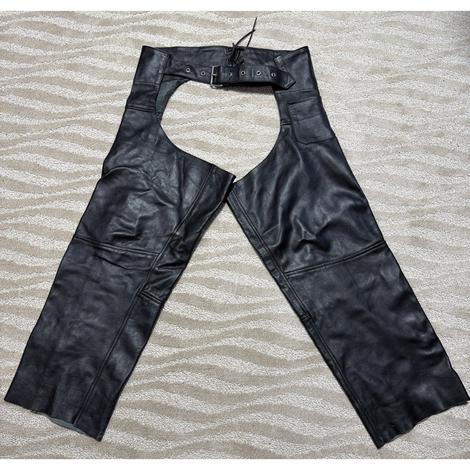 River Road Biker Pants 2XL Black Leather Riding Motorcycle Chaps Unisex
