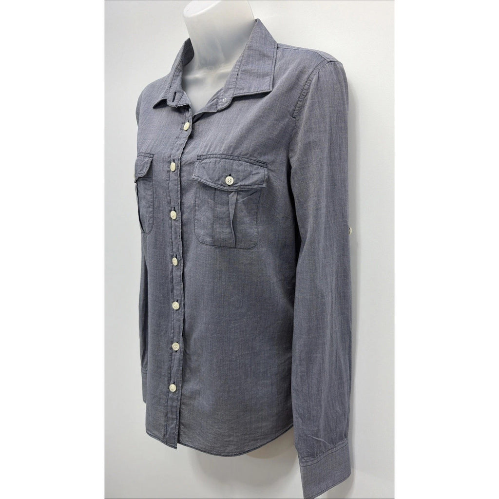 J. Crew Women's "The Perfect Shirt" Lightweight Blue Button Up Roll Tab Sleeve M