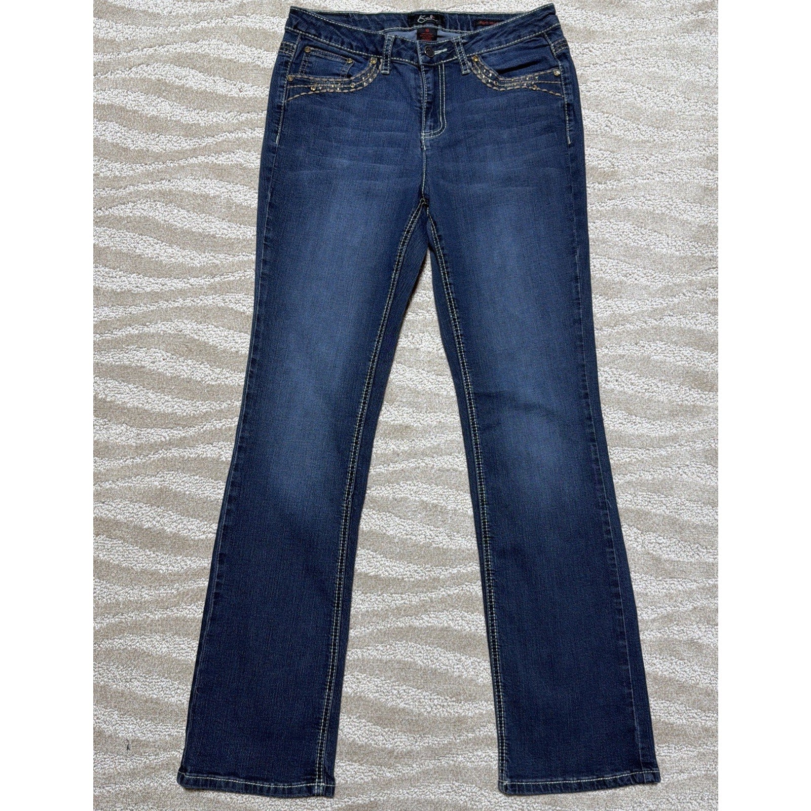 Earl Jeans Embellished Thick Stitch Jeans Blue Denim Slim Boot Stretch Womens 10