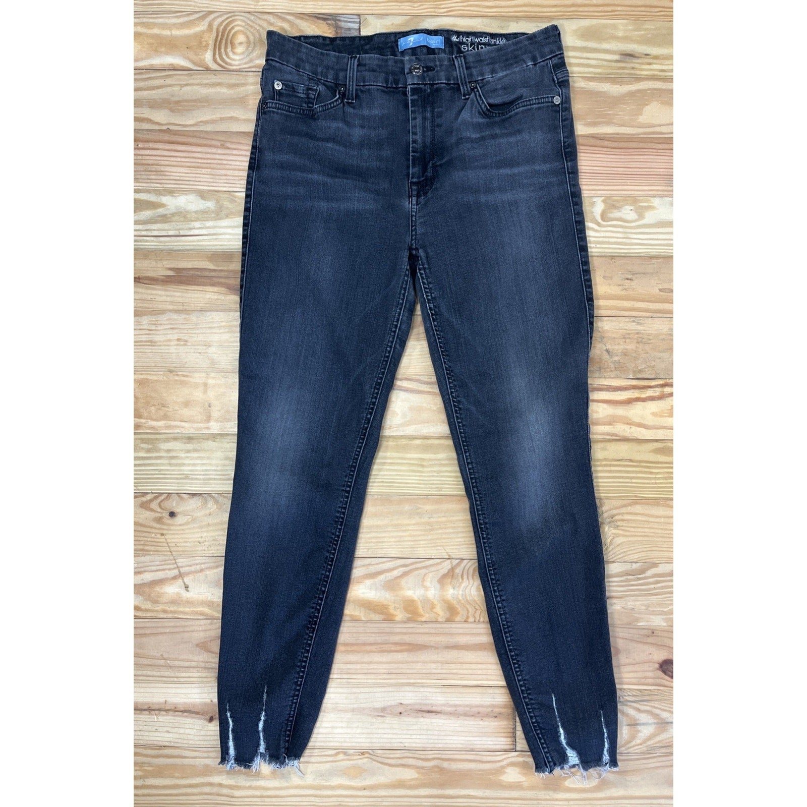 7 for all mankind b(air) The High Waist Ankle Skinny Jeans Black Raw Hem Size 31