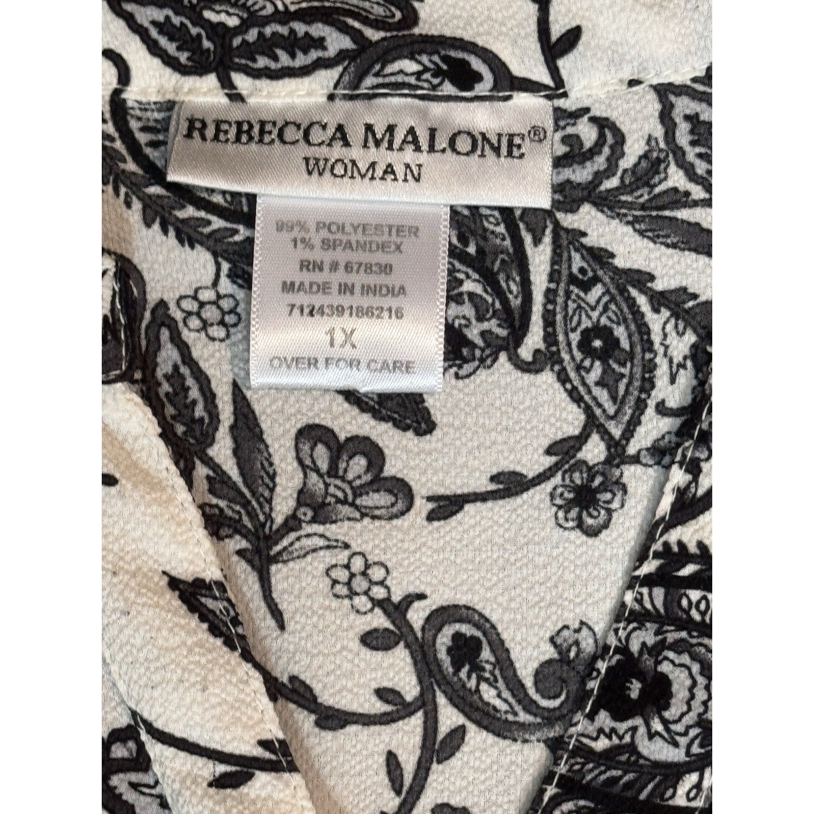 Rebecca Malone Women's V Neck 1/4 Button Up Roll Tab Sleeves Tunic Blouse 1X
