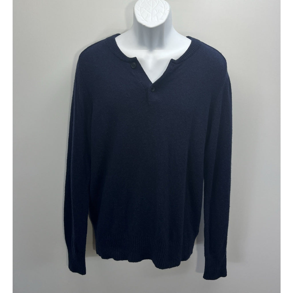 J.CREW Long Sleeve HENLEY SWEATER SIZE M LAMBSWOOL Blend BLUE SOLID