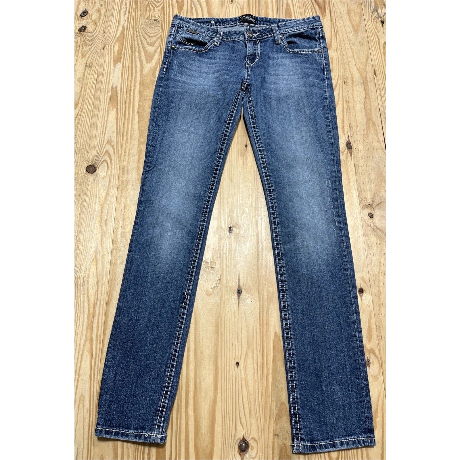 REROCK For Express Jeans Embroidered Skinny Whiskered Thick Stitch Denim Sz 8 R