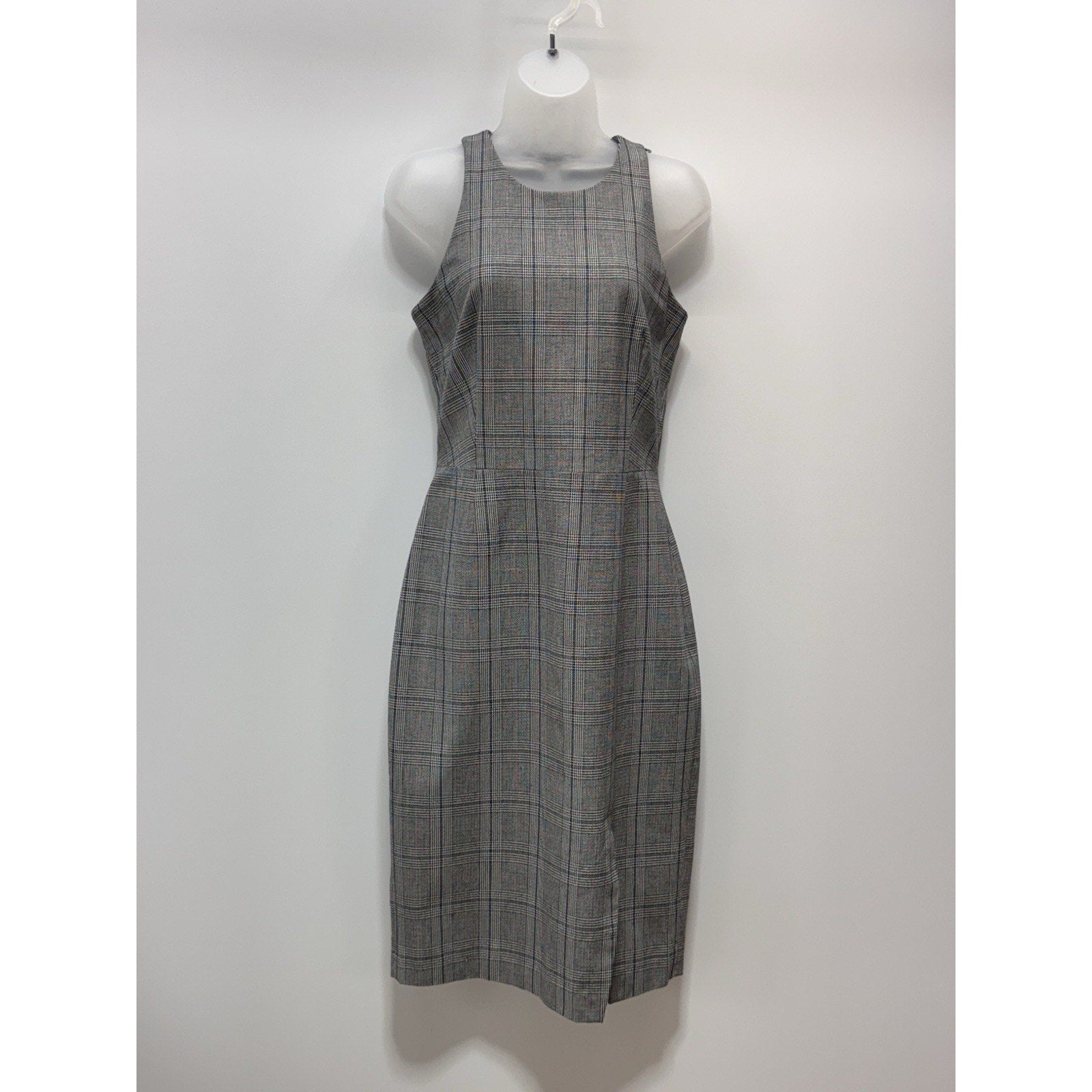 Banana Republic Dress Womens 8T Black White Houndstooth Plaid Sheath Midi Career