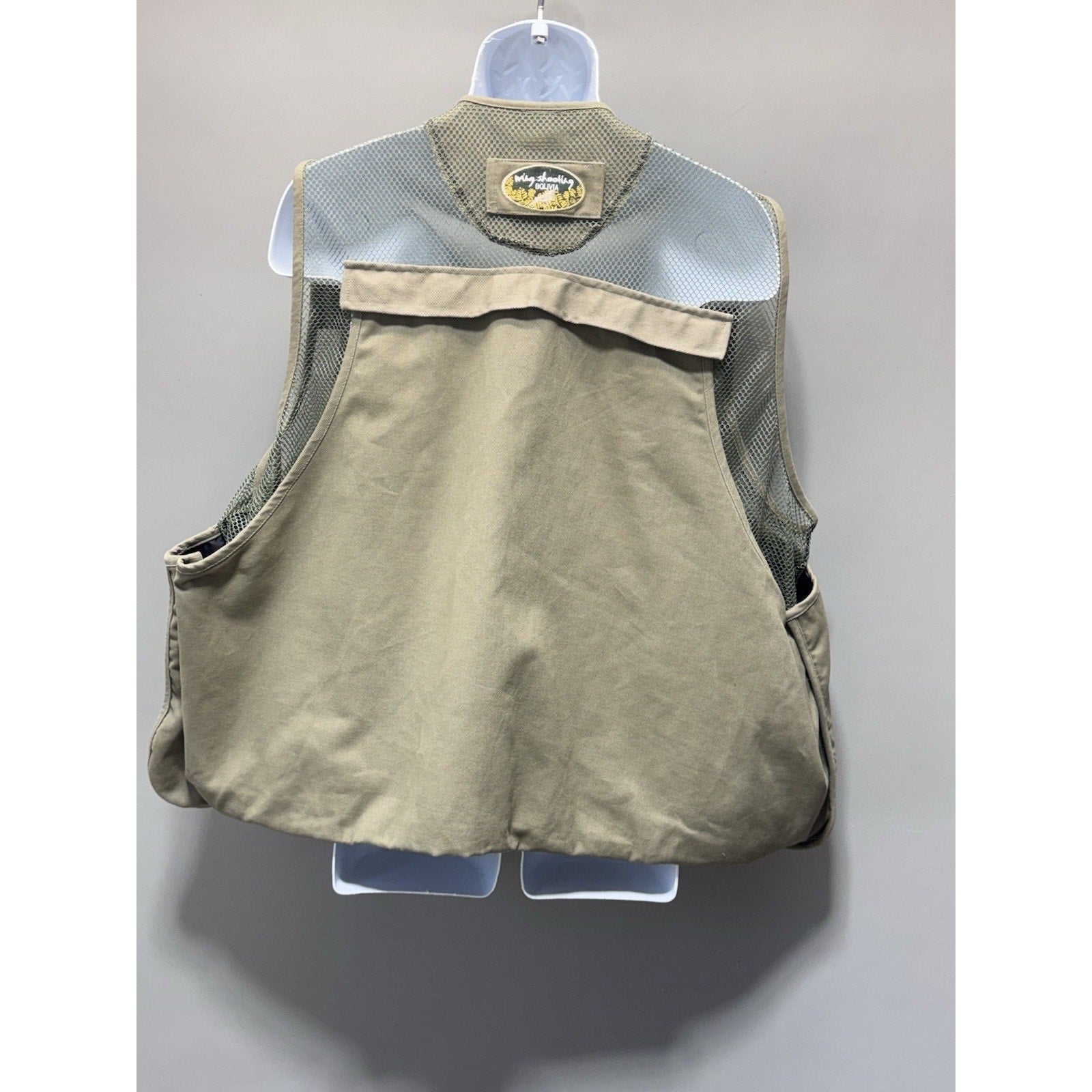 Vintage Shooting Fishing Vest Mens 1X Khaki Mesh Utility Full Zip Multi Pocket