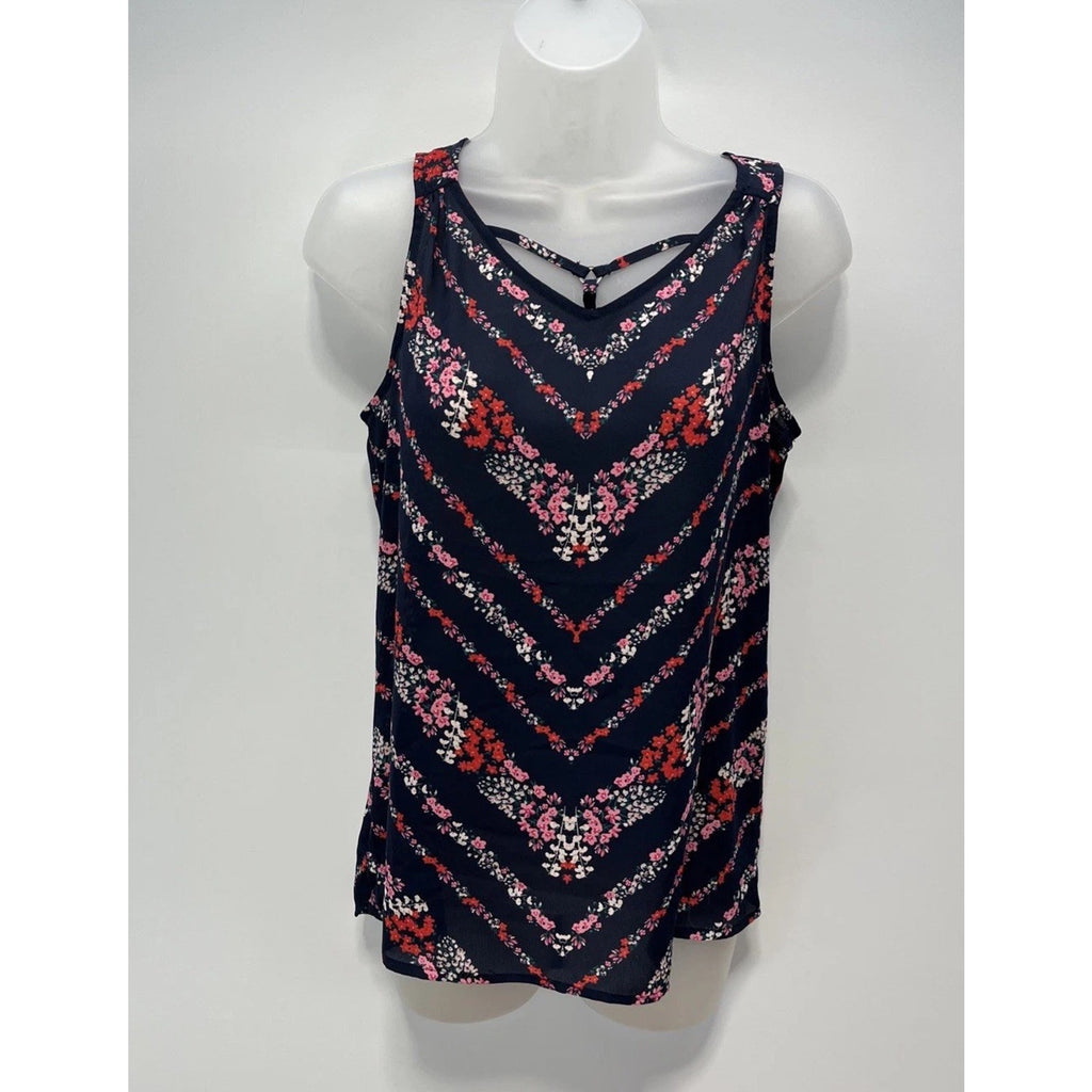 NWT Maurices XS Navy Blue Sleeveless Floral Cottage Blouse Top