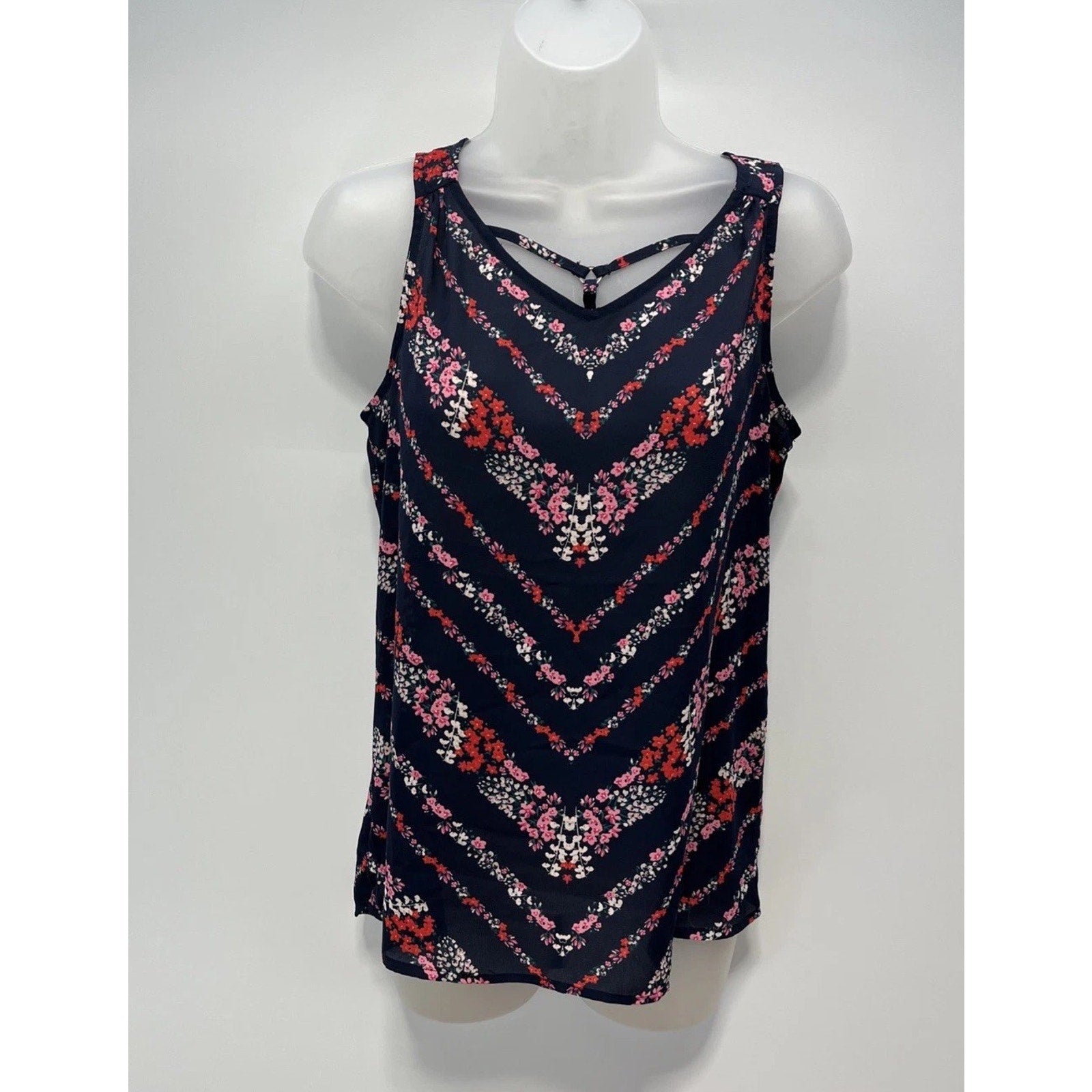 NWT Maurices XS Navy Blue Sleeveless Floral Cottage Blouse Top