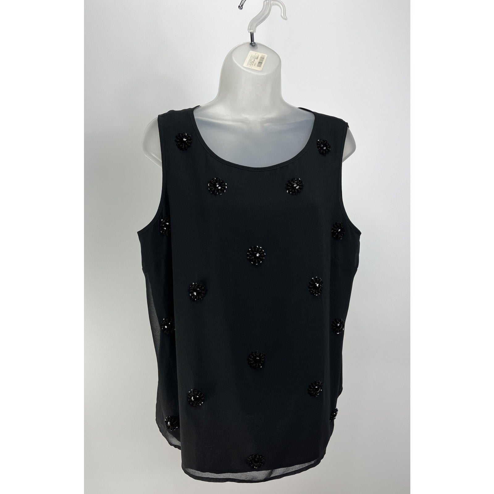 NWT Talbots rsvp Black Chiffon Embellished Polka Dot Shell Beaded Large Lined