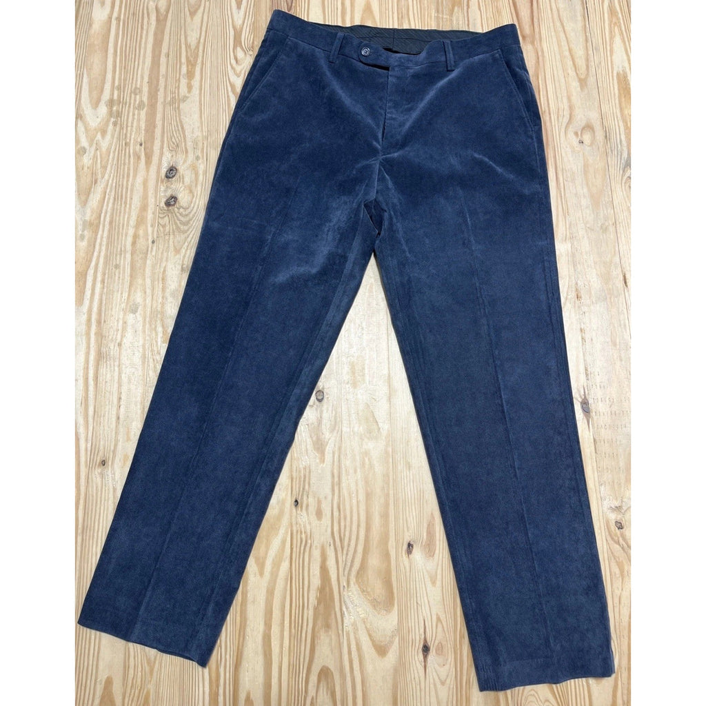 Alan Flusser Collection 38 x 32 Corded Microfiber Navy Blue Dress Pants