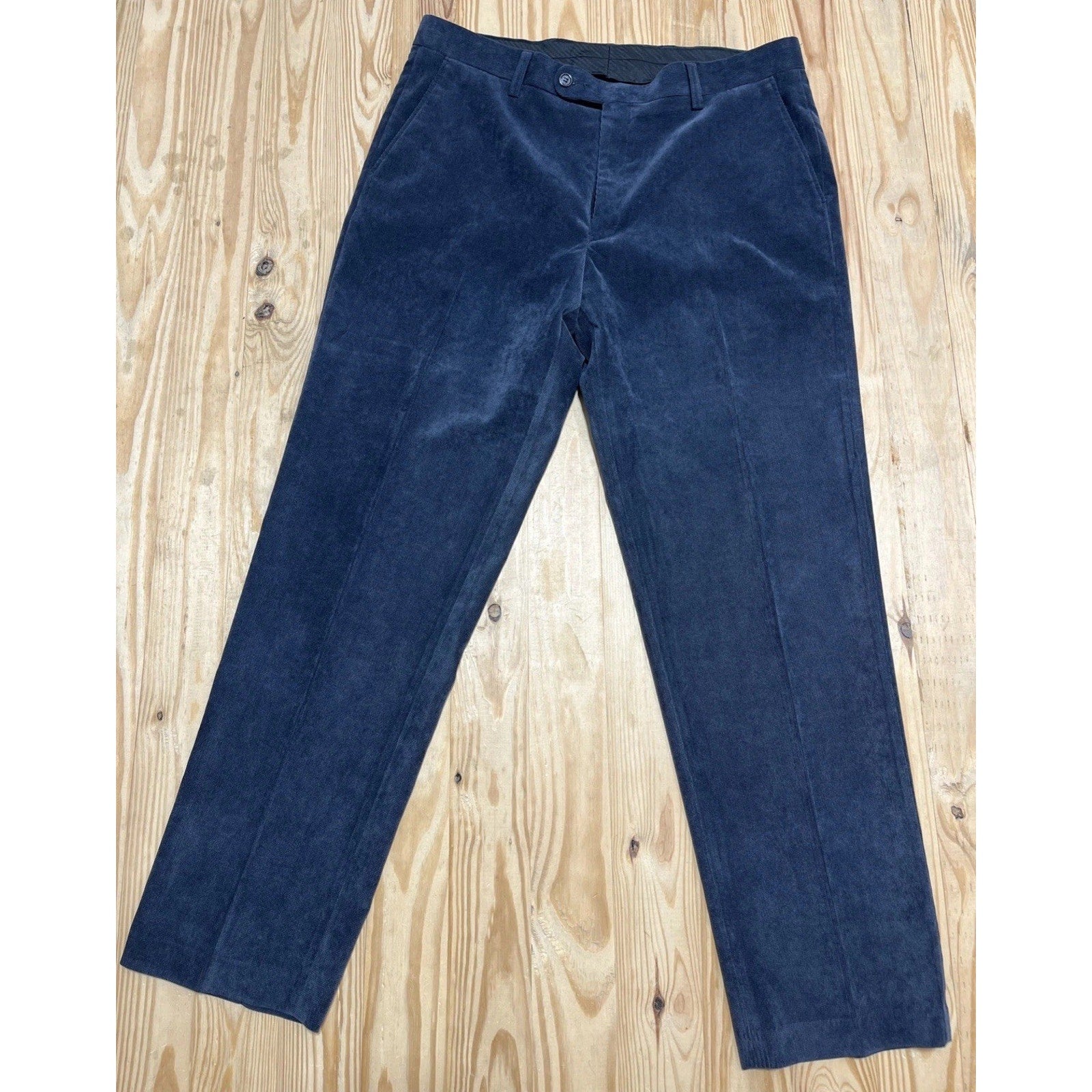 Alan Flusser Collection 38 x 32 Corded Microfiber Navy Blue Dress Pants