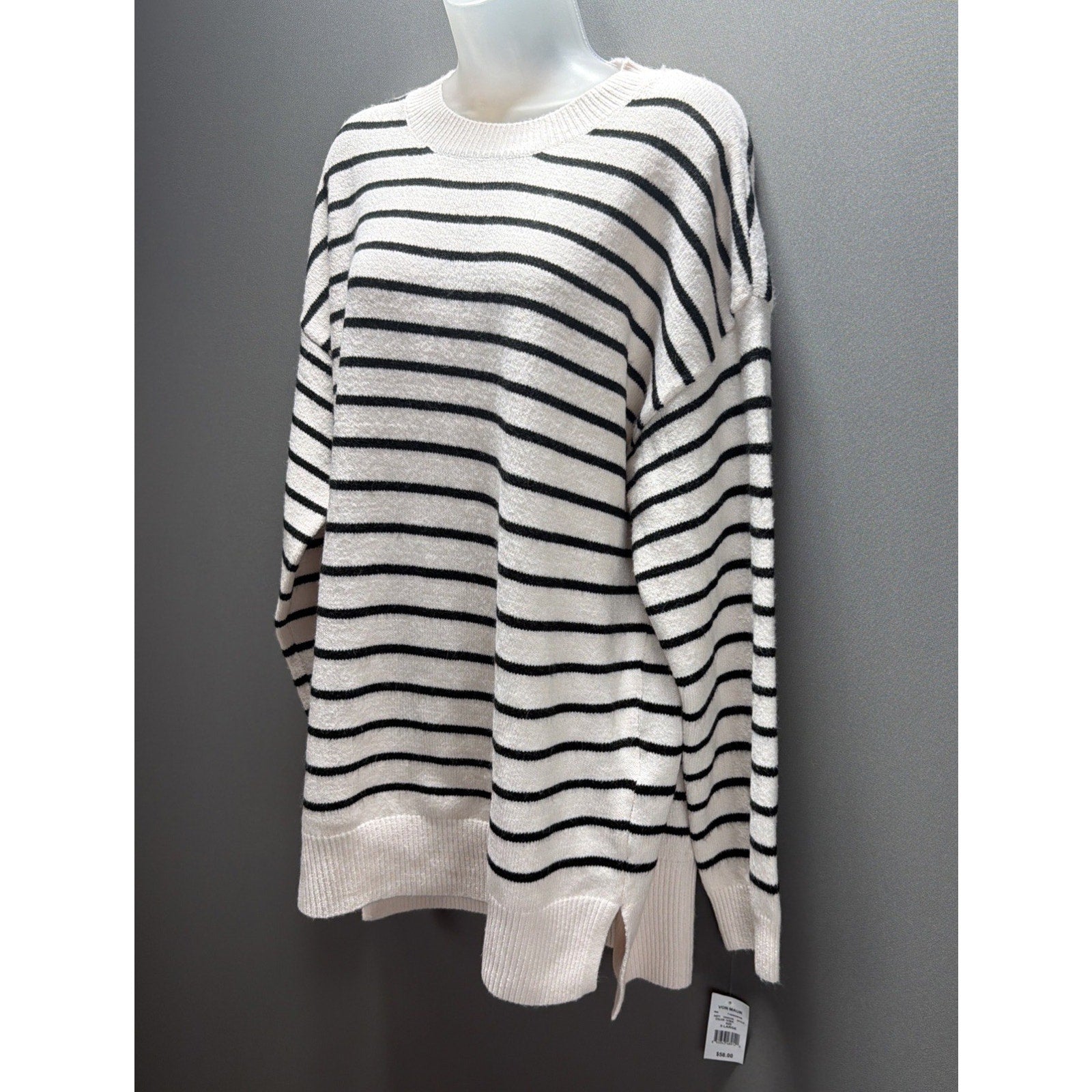 Thread and Supply Women's XL Ivory Black Sweater Knit Crew Neck Stretch . New