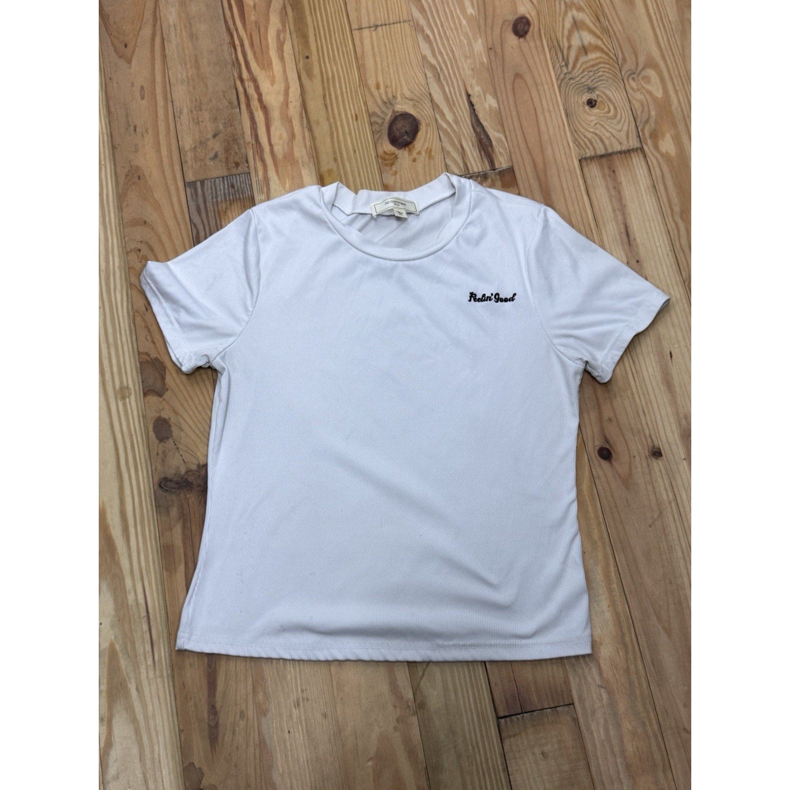 No Comment Feelin Good White Ribbed T-Shirt, Size X-Large Cropped