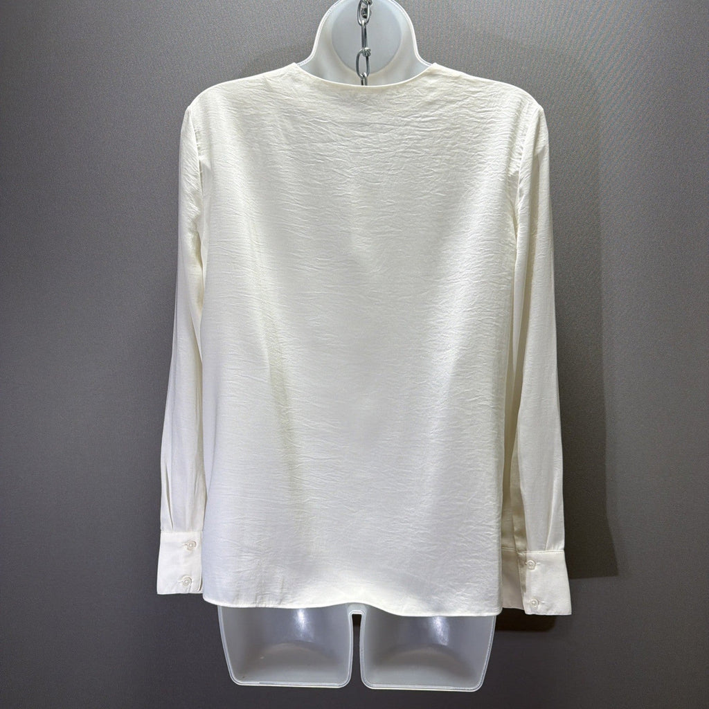 Banana Republic Blouse Womens XS Ivory V Neck Pleat Front Long Sleeve Top NWT