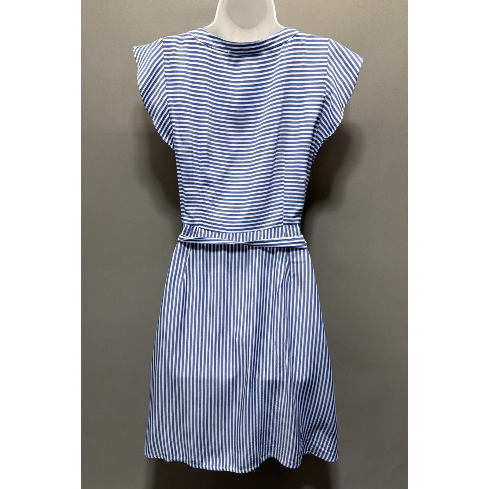 Ann Taylor LOFT Flutter Sleeve Button Front Dress Blue White Stripes Size 4 Pet