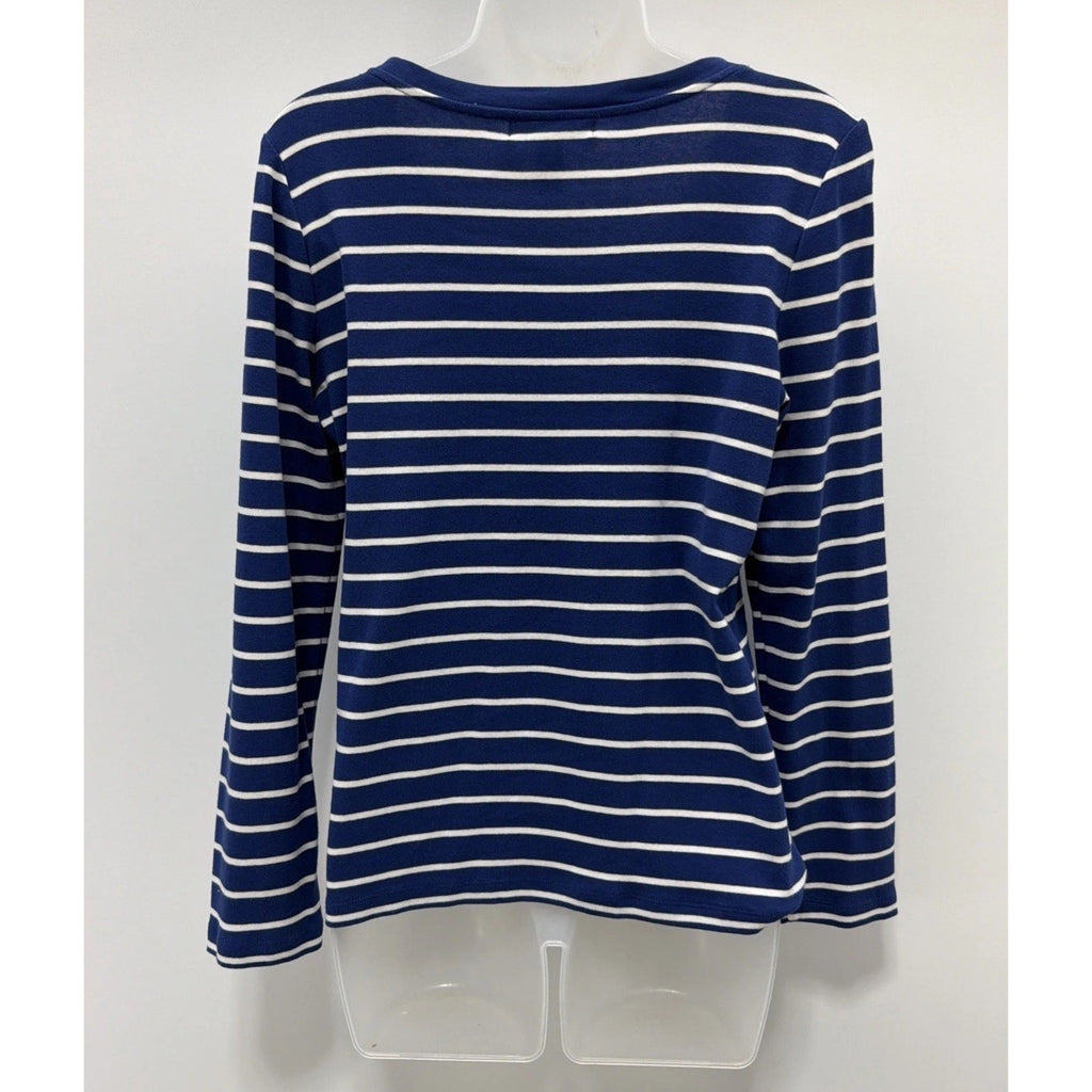 Lauren Ralph Lauren Womens Top Size L Blue Striped Knit Shirt Long Sleeve