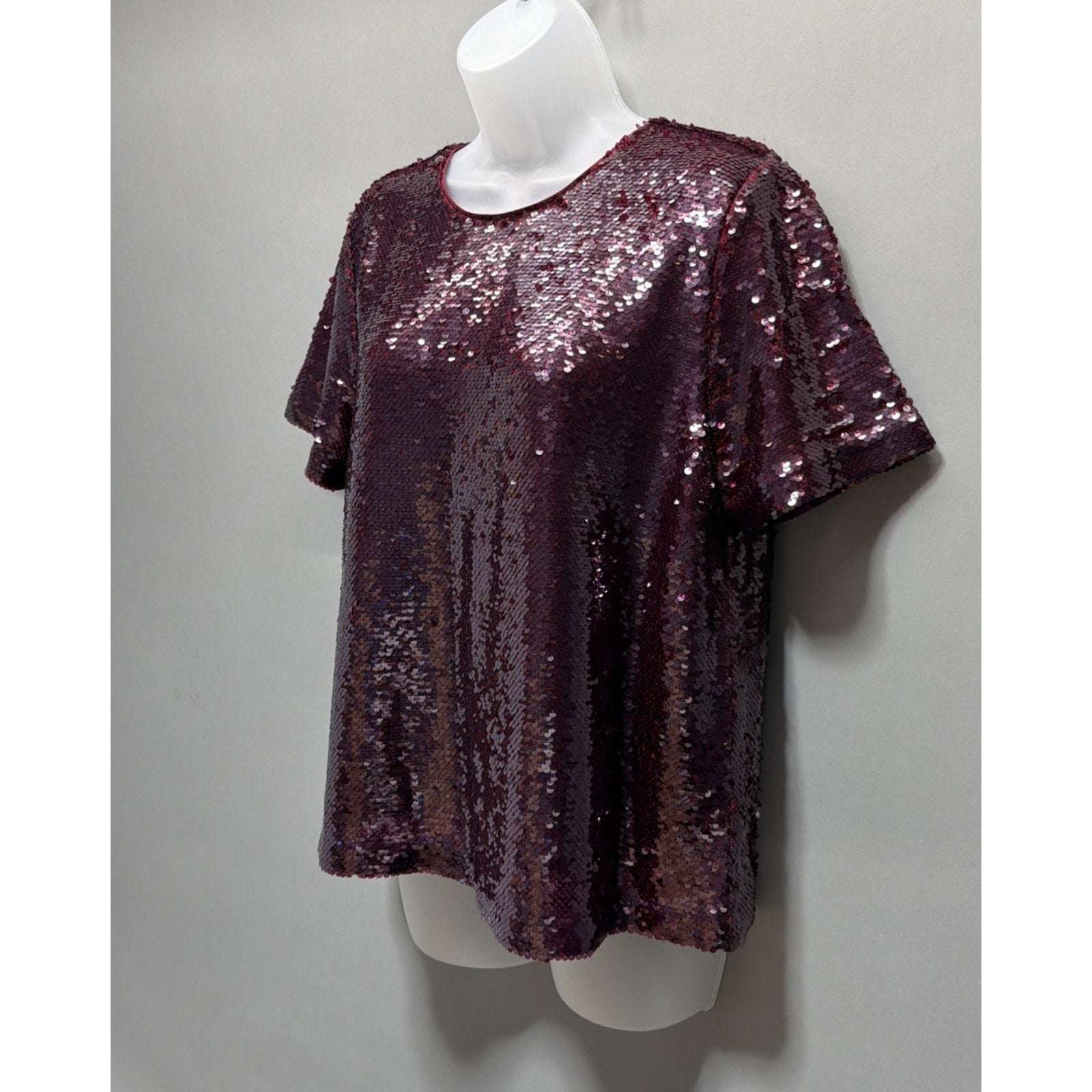 NWT Ann Taylor size Medium burgundy Lined sequined short sleeve top $129
