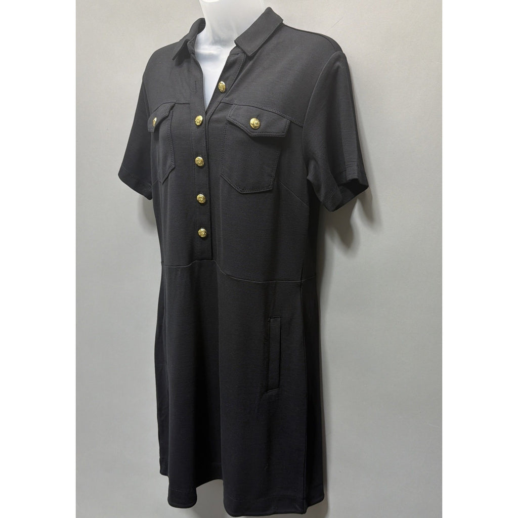 Ann Taylor LOFT Ponte Pocket Mini Dress Black Short Sleeve Size 6 Tall New