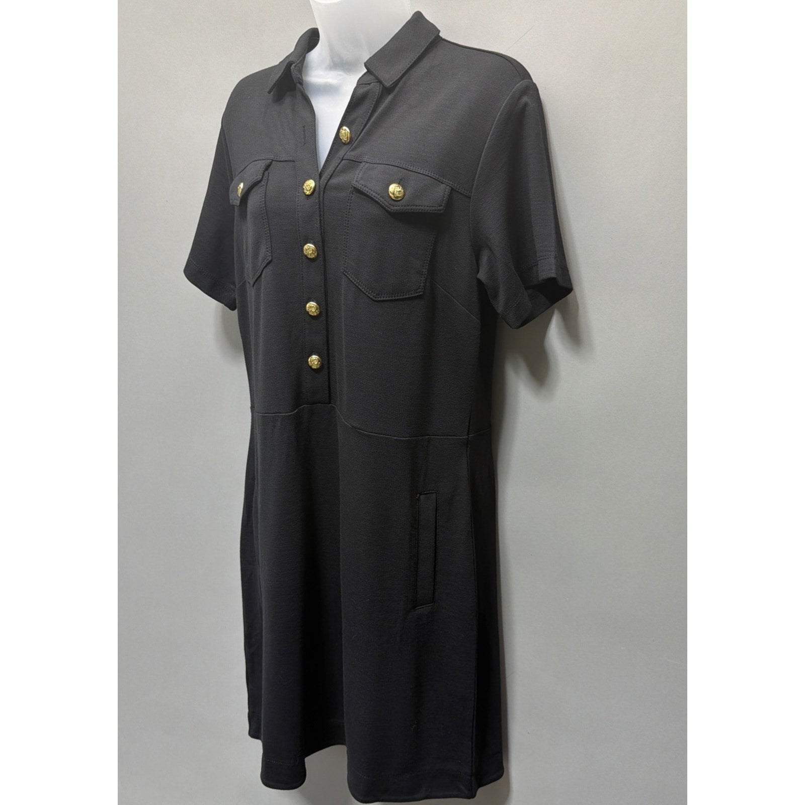 Ann Taylor LOFT Ponte Pocket Mini Dress Black Short Sleeve Size 6 Tall New
