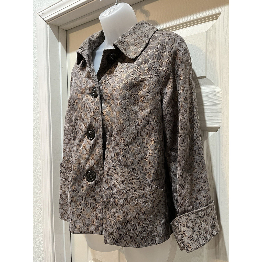 BIRCH HILL Gray Brown Polyester Snake Print Zipper Front Coat Jacket Vintage S